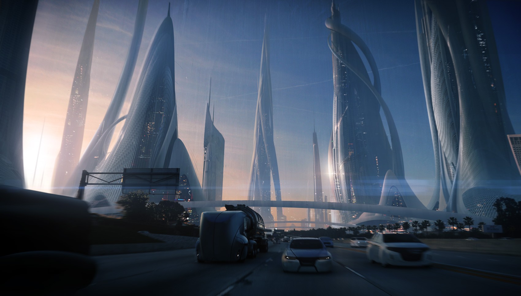 Futuristic Science Fiction Andree Wallin Cityscape City Highway Skyscraper Artwork Fantasy Art Conce 1700x968