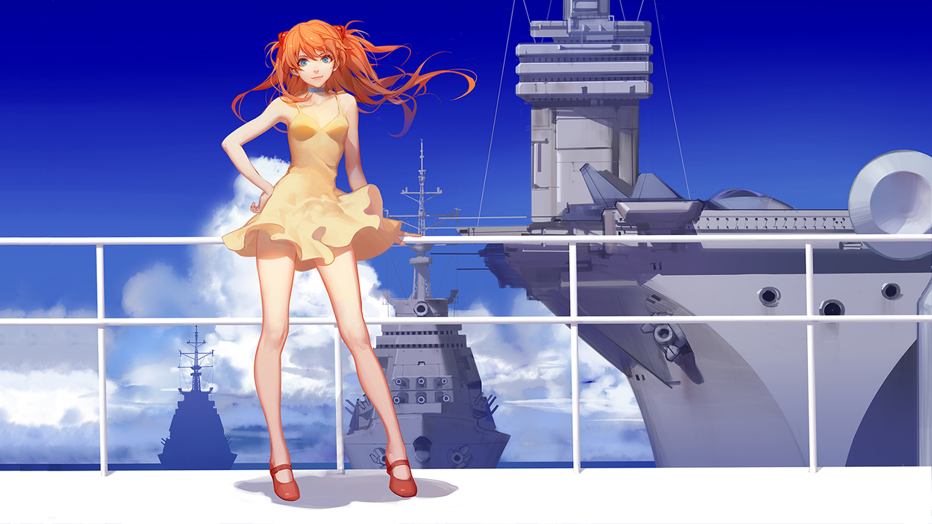 Asuka Langley Soryu Neon Genesis Evangelion Anime Anime Girls Blue Eyes Redhead Dress ASK Artist 1920x1080