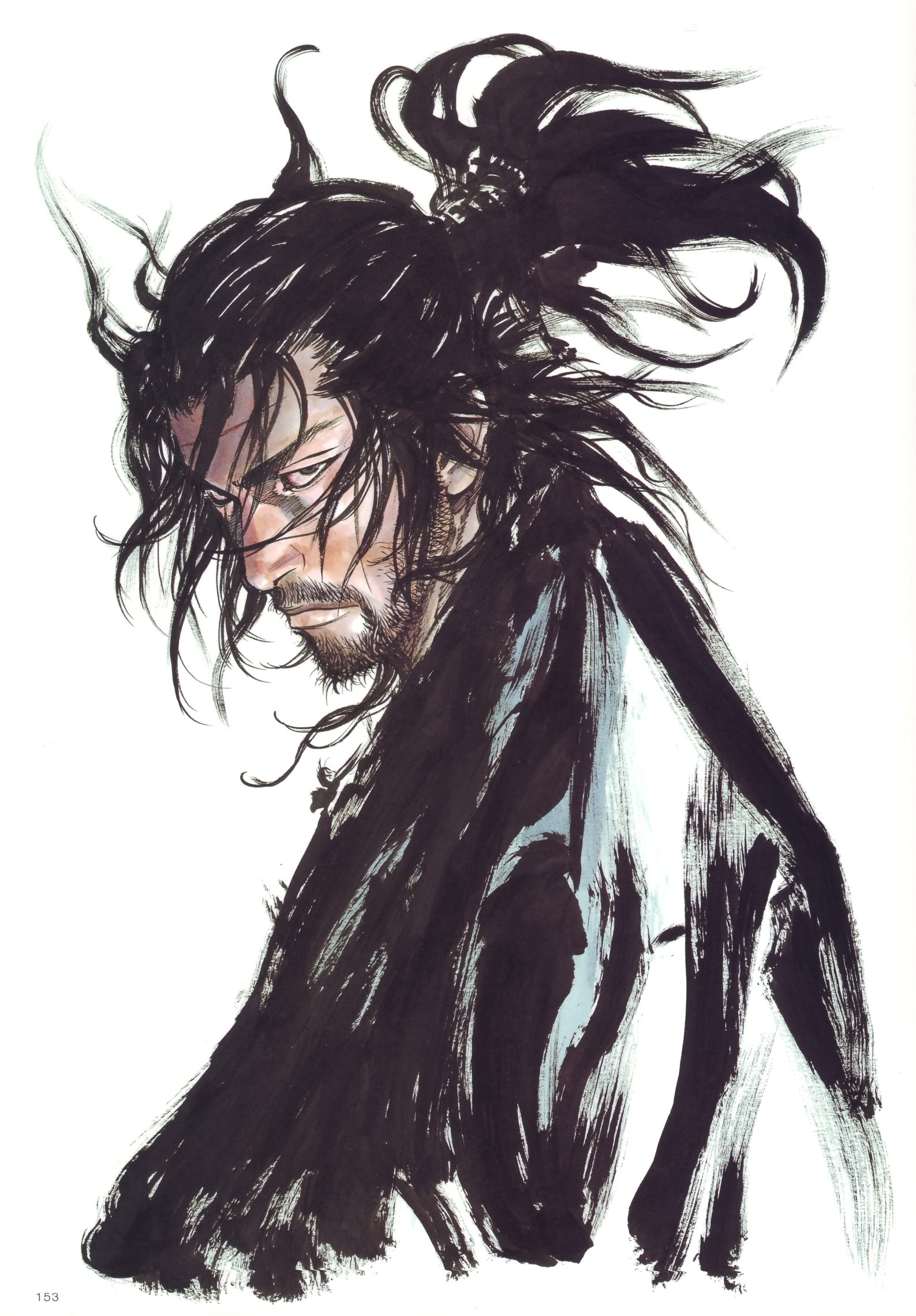 Miyamoto Musashi Samurai Fantasy Men Artwork Men Beards Simple Background Face 1587x2280
