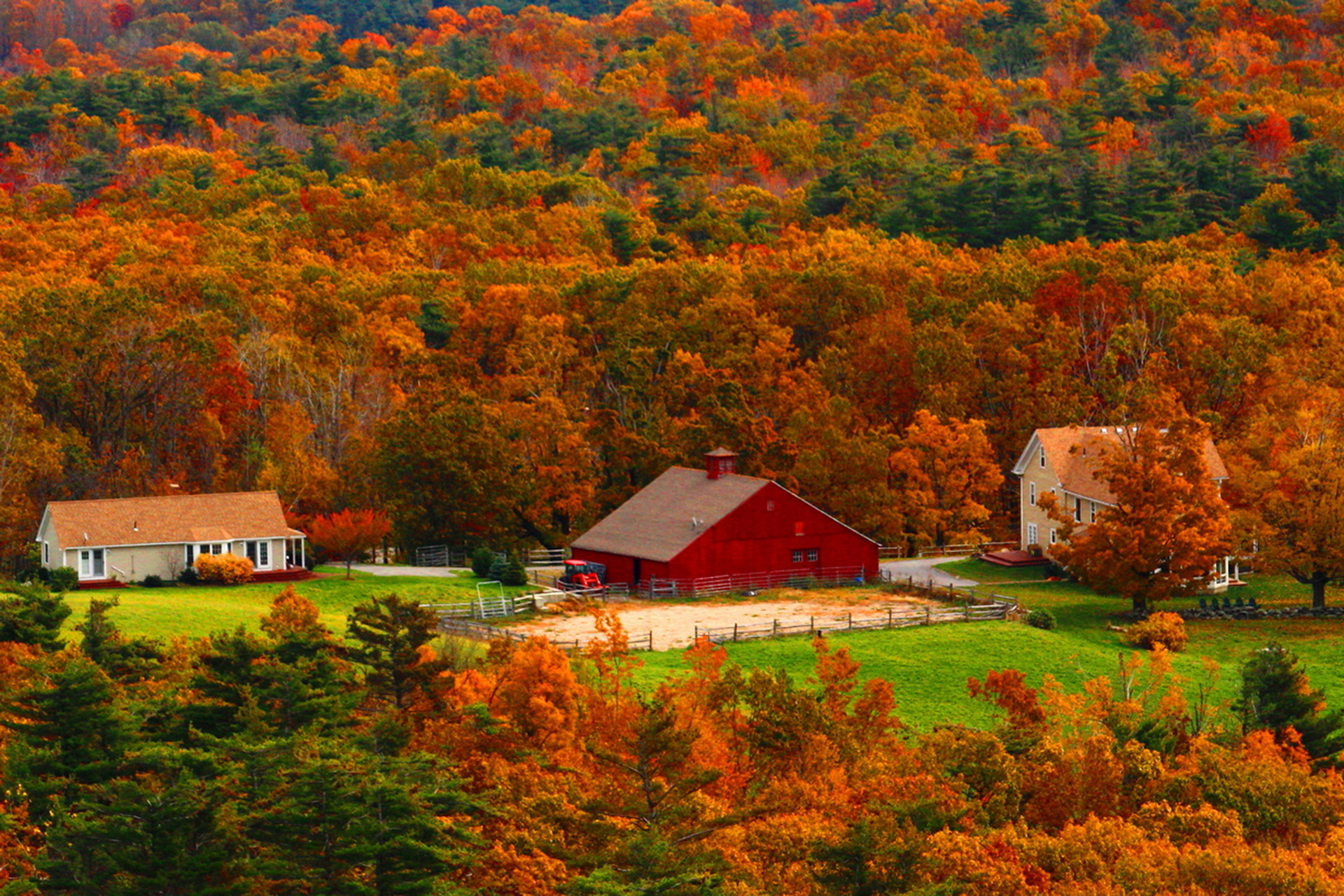 Barn House Country Forest Tree Foliage Fall 1920x1280