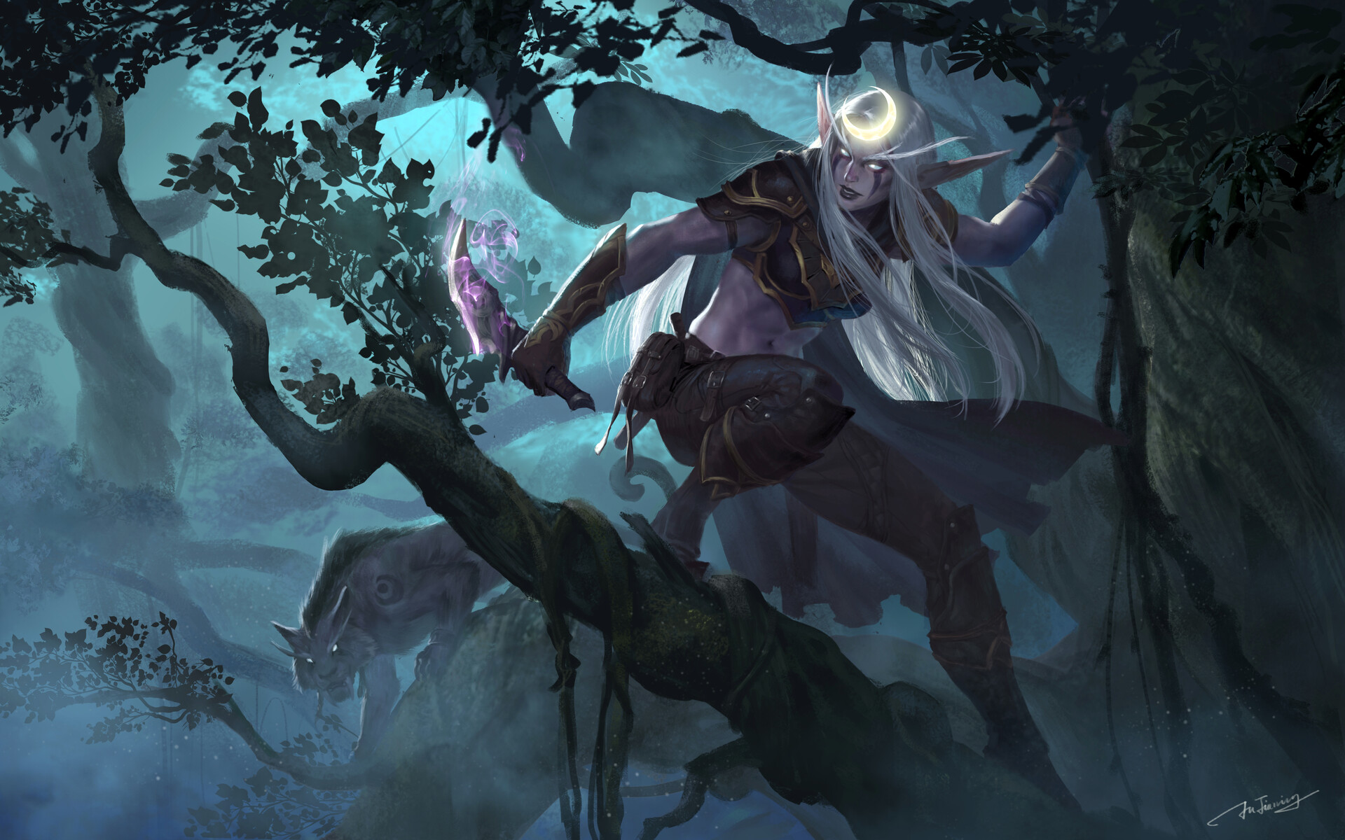 World Of Warcraft Night Elves Elves Elfs Druid Rogue Jianing Hu 1920x1200
