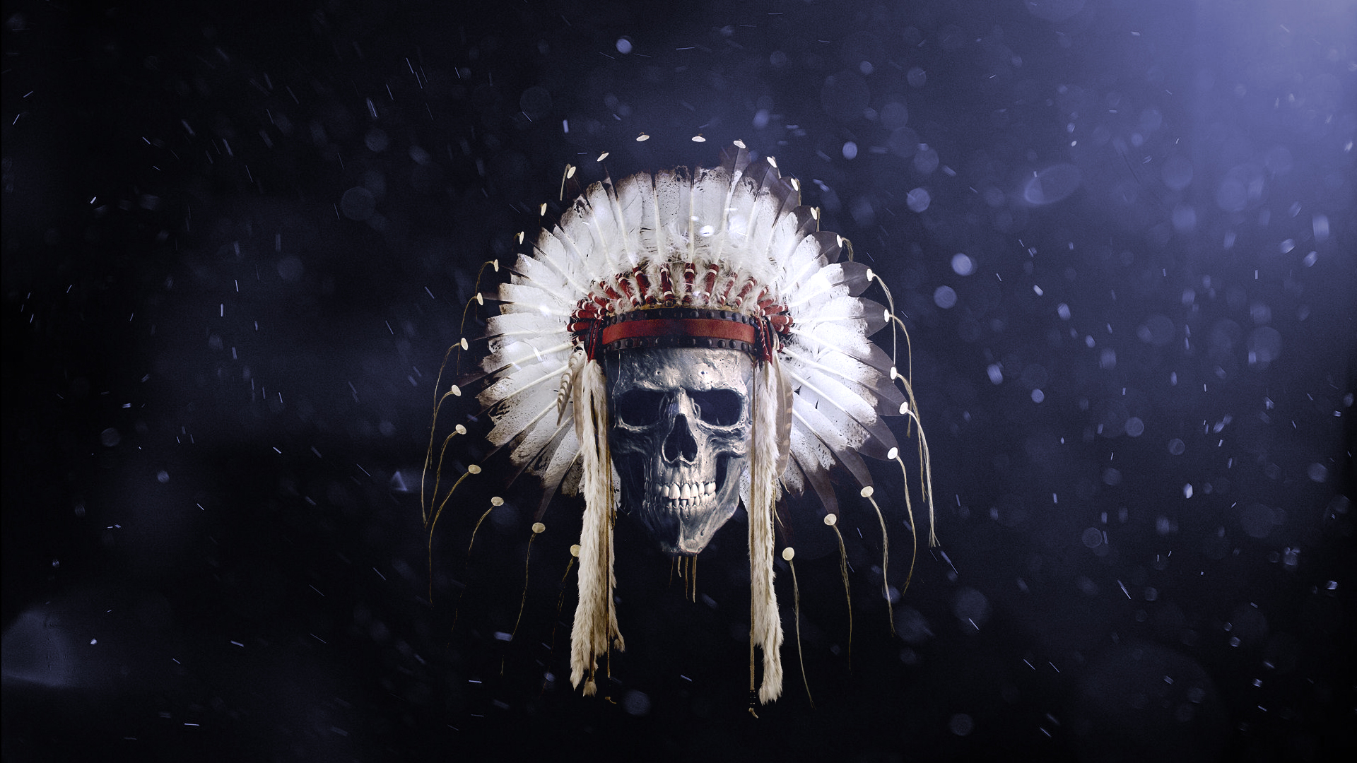 Feathers Skull Native American Clothing Headband 1920x1080