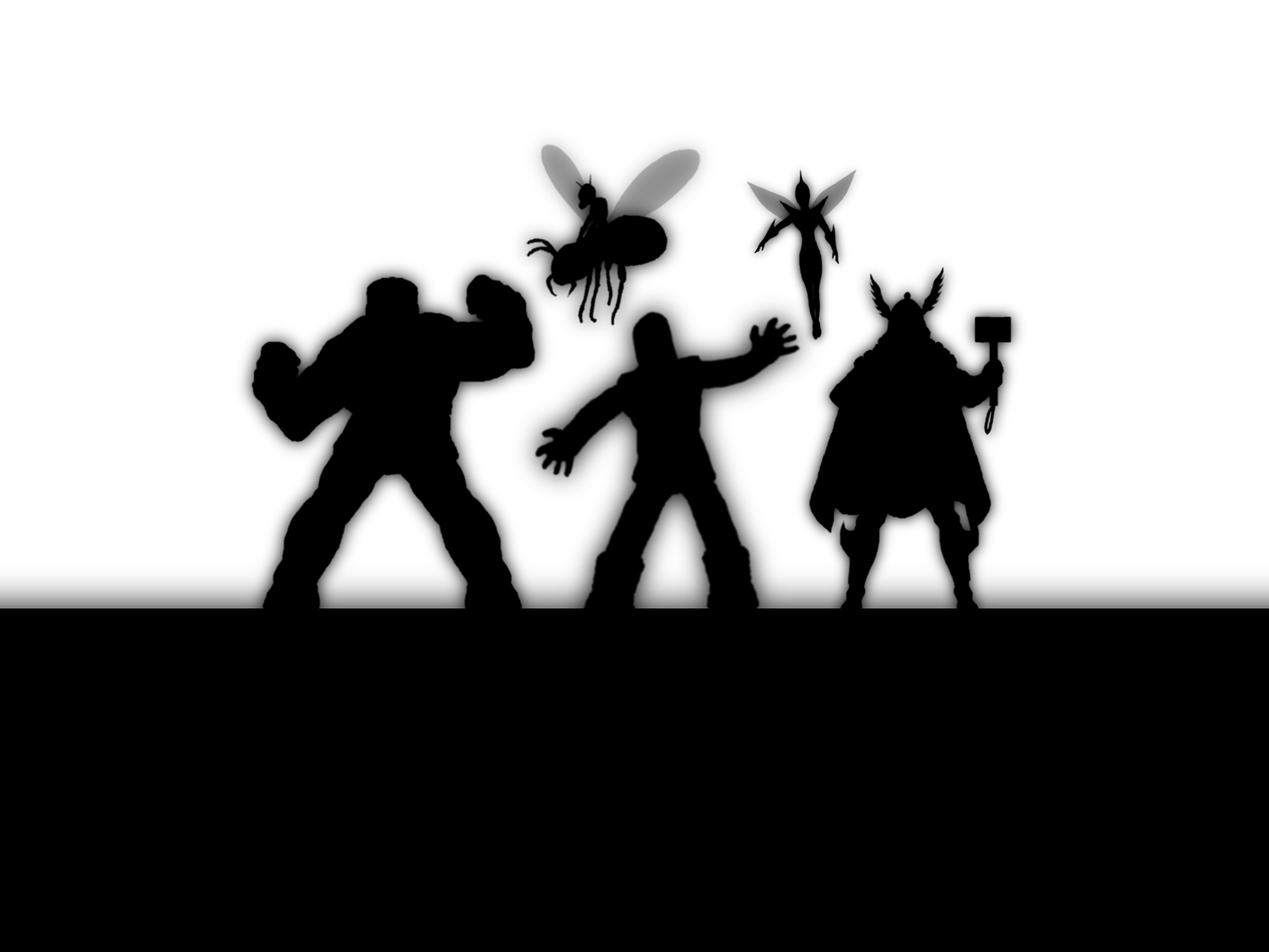 The Avengers Silhouette Monochrome Hulk Thor Ant Man The Wasp 1600x1200