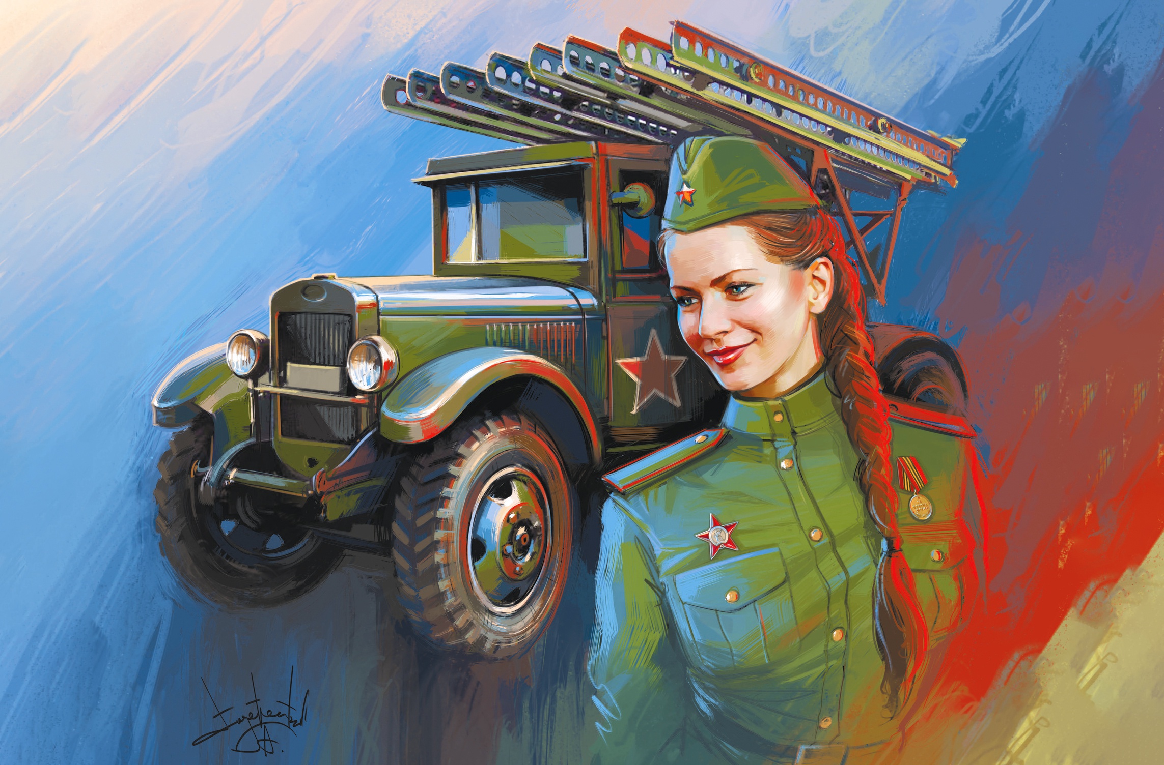 Women Soviet Army Vehicle Artwork Military 2286x1504