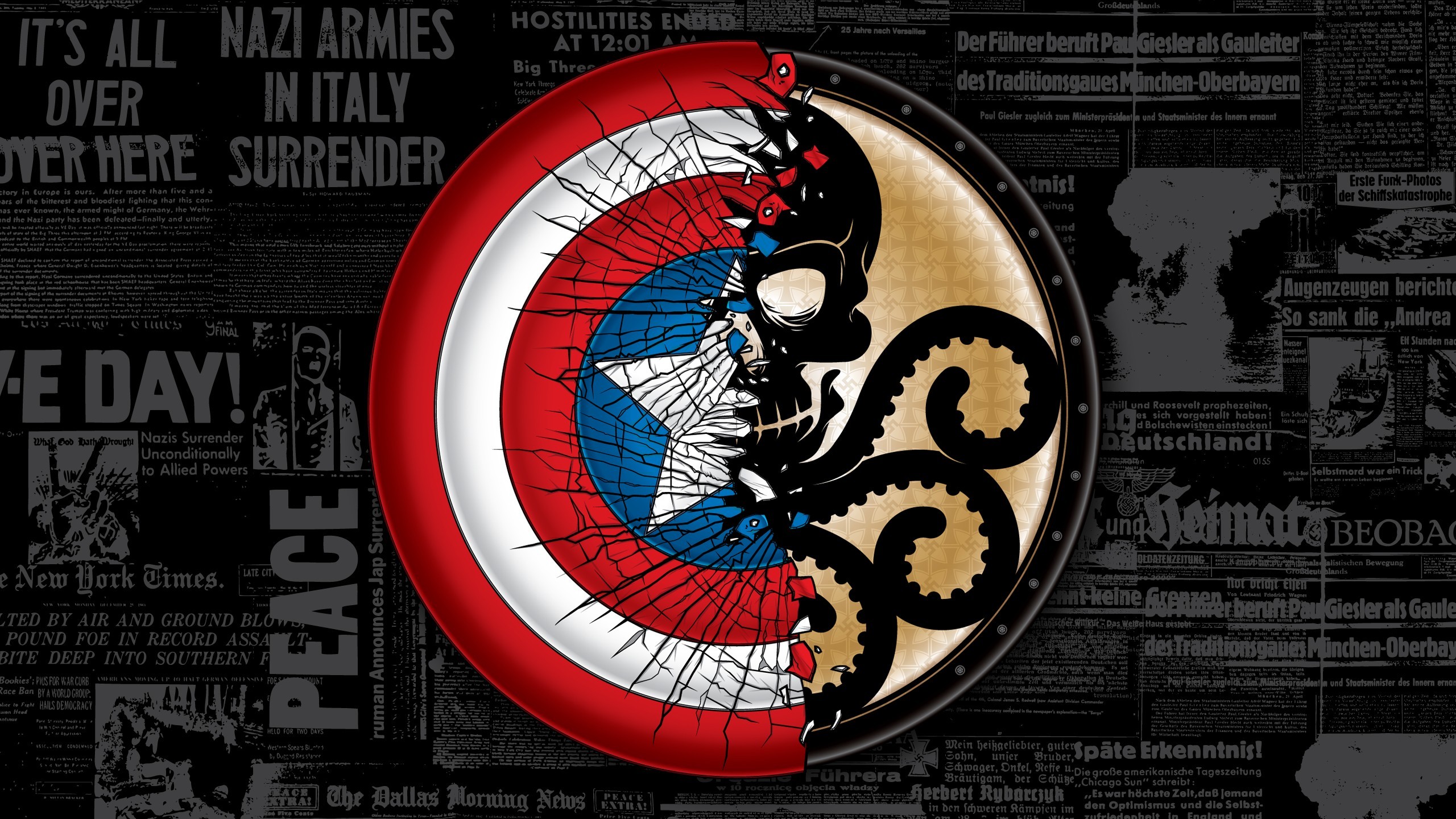 The Avengers Captain America The Winter Soldier Typography World War Ii Newspapers Cracked Shield Hy 2560x1440