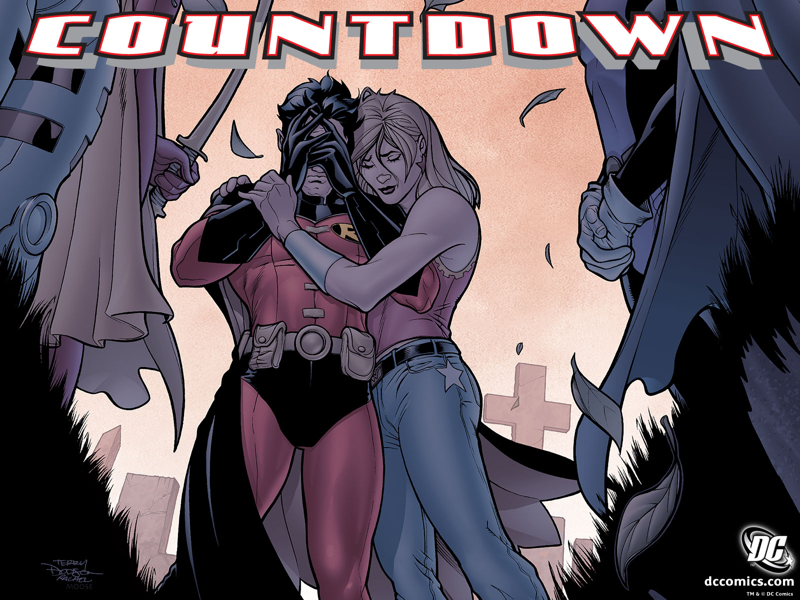 Red Robin Countdown Comics DC Comics Belt Cape Jeans Bracelet Girl Boy Hug Crying Blonde Black Hair  1600x1200