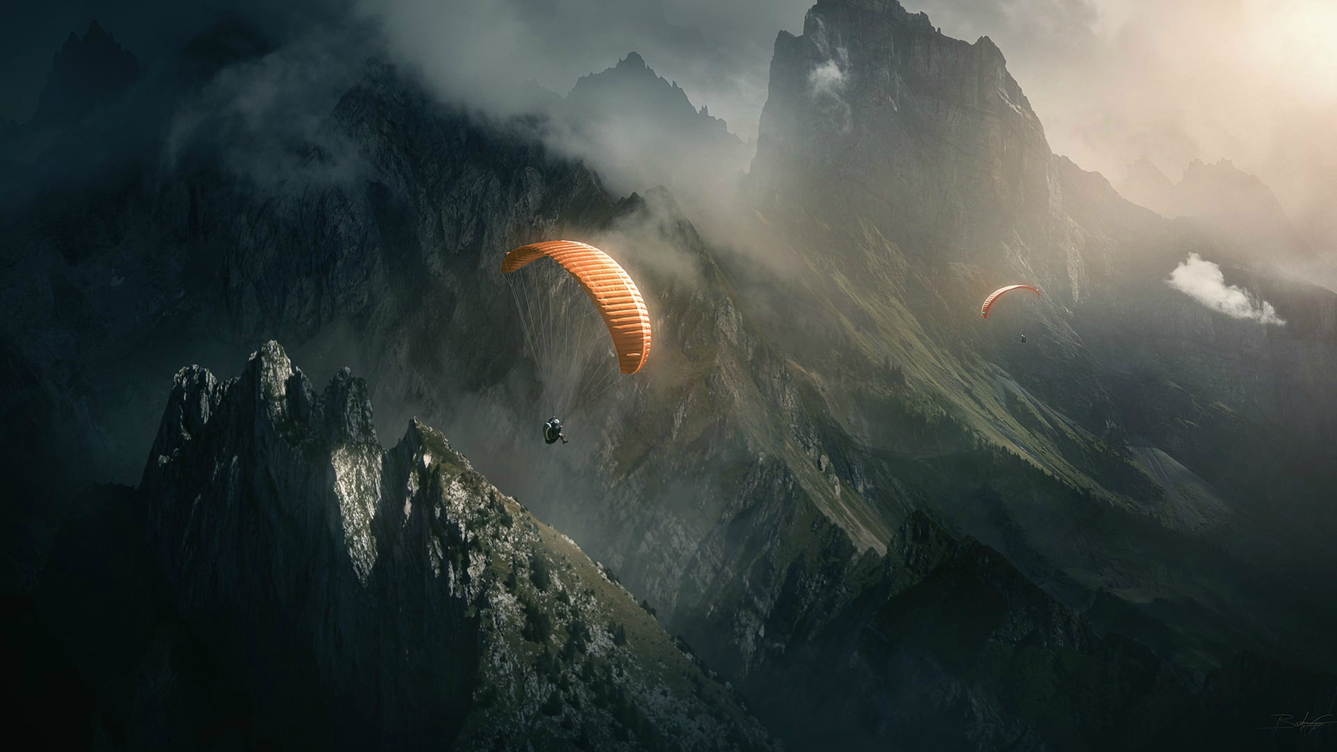 Mountains Paragliding Earth Digital Outdoors Aerial View 1920x1080