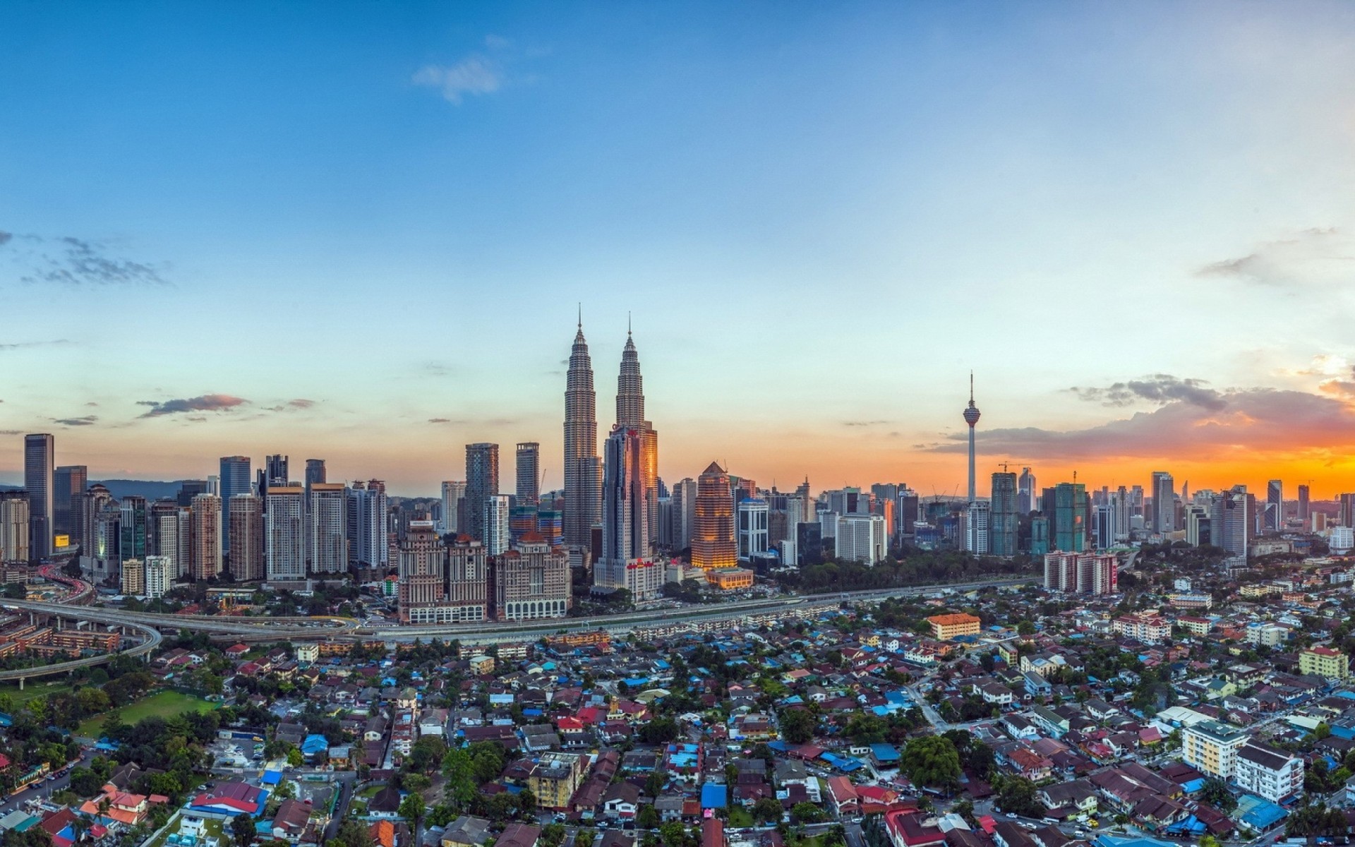 Cityscape Building Sunset Malaysia Petronas Towers Kuala Lumpur 1920x1200