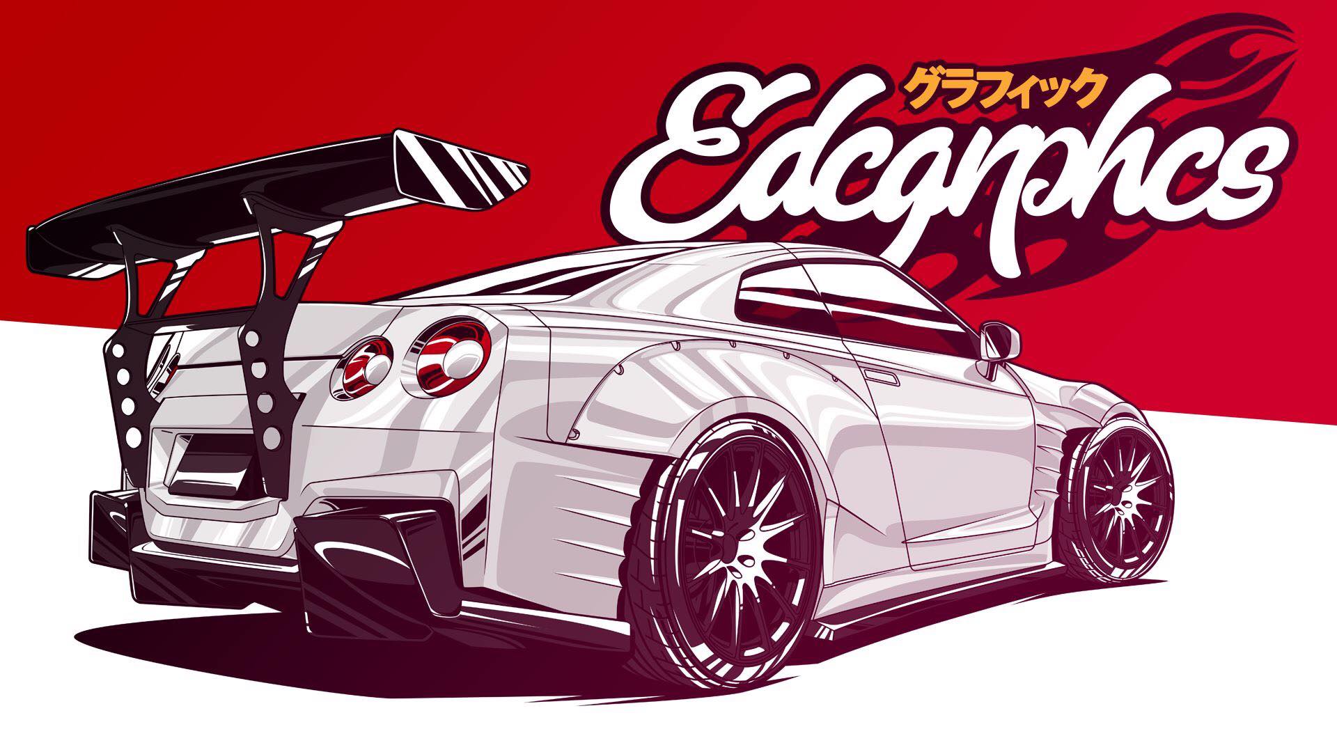 EDC Graphics Nissan GT R JDM Render Japanese Cars Nissan White Cars Car Vehicle 1920x1080