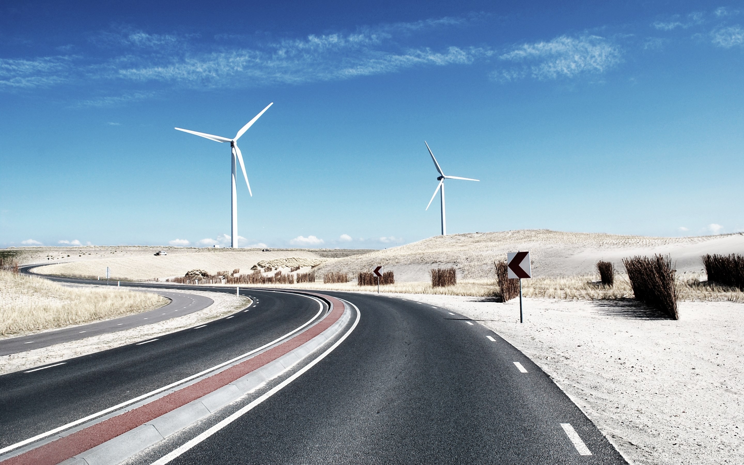 Road Desert Sky Landscape Planks Wind Turbine 2880x1800