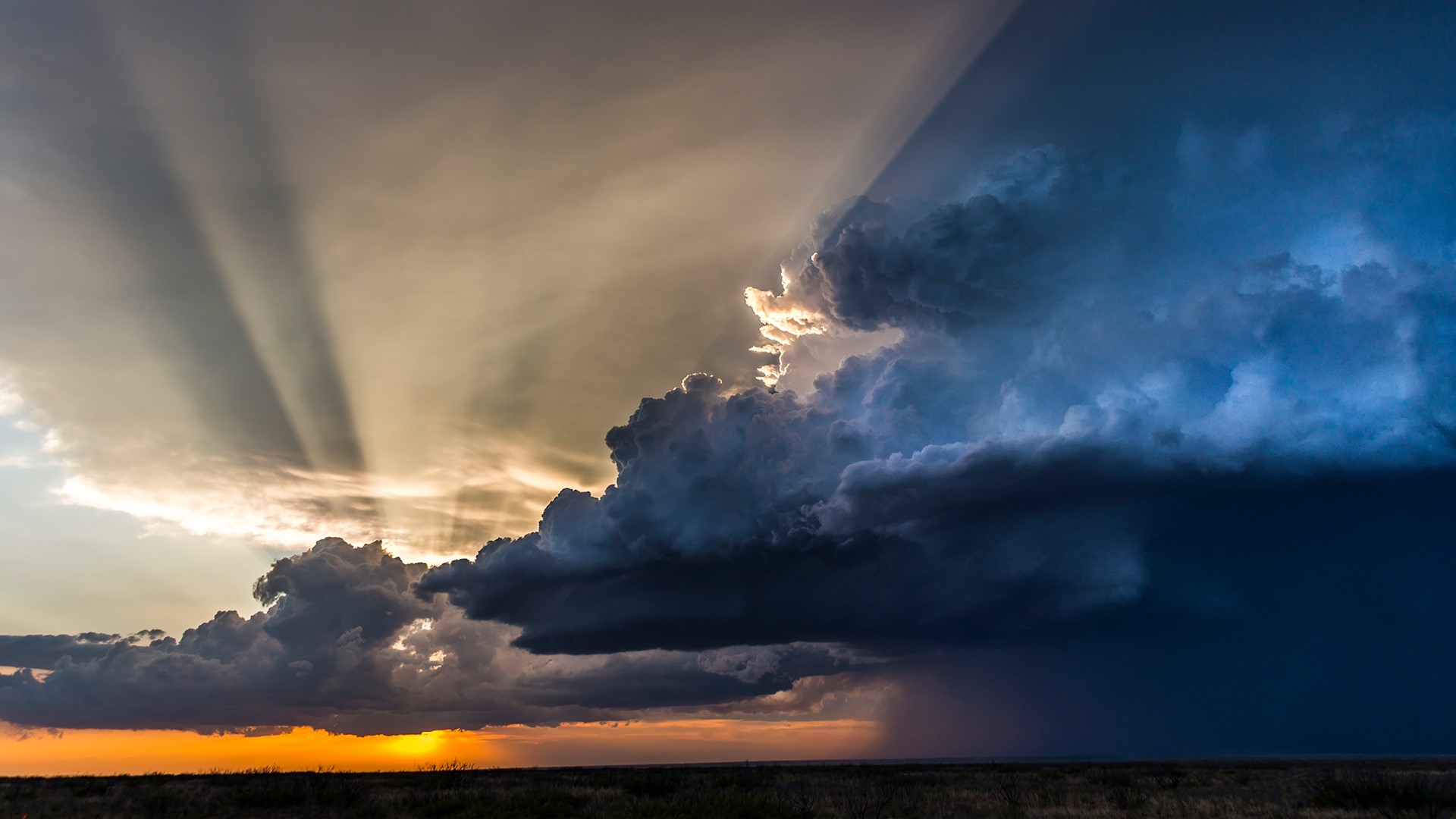 Nature Landscape Clouds Sky Rain Sunset Storm Horizon Sun Rays New Mexico USA 1920x1080
