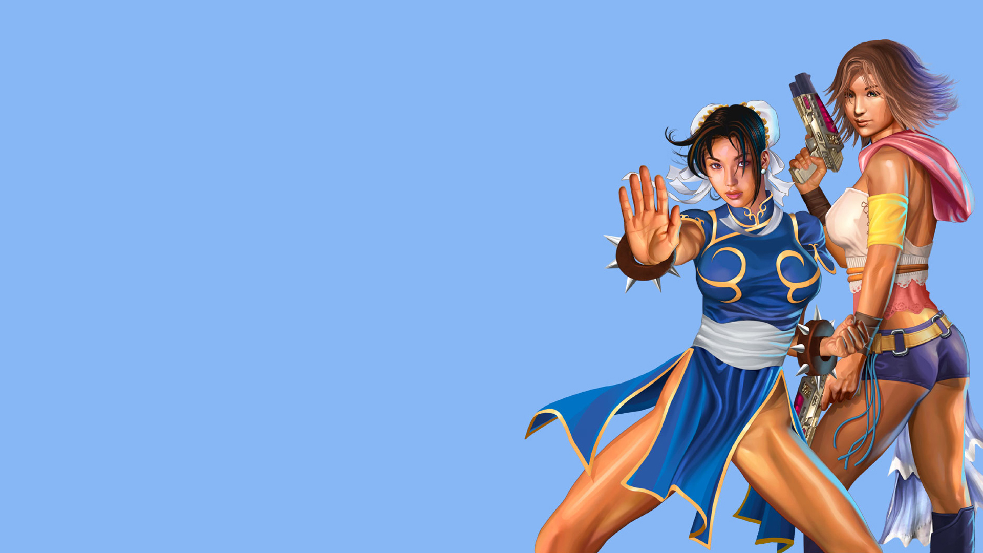 Video Games Street Fighter Final Fantasy Warrior Blue Background Yuna Chun Li Final Fantasy X 1920x1080