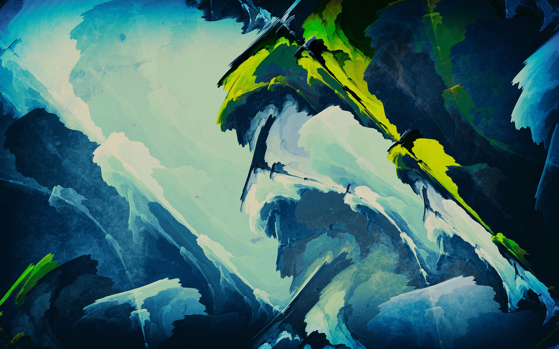 Abstract Digital Art Blue Green Edited Fractal Cyan 1920x1200