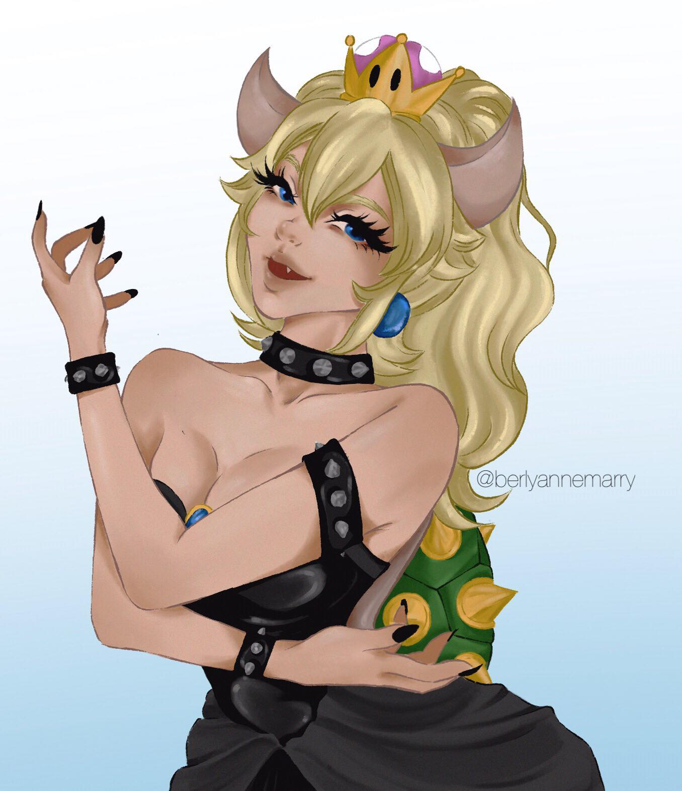 Bowsette Super Mario Anime Girls Painted Nails Anime Blonde Crown Horns 1356x1574
