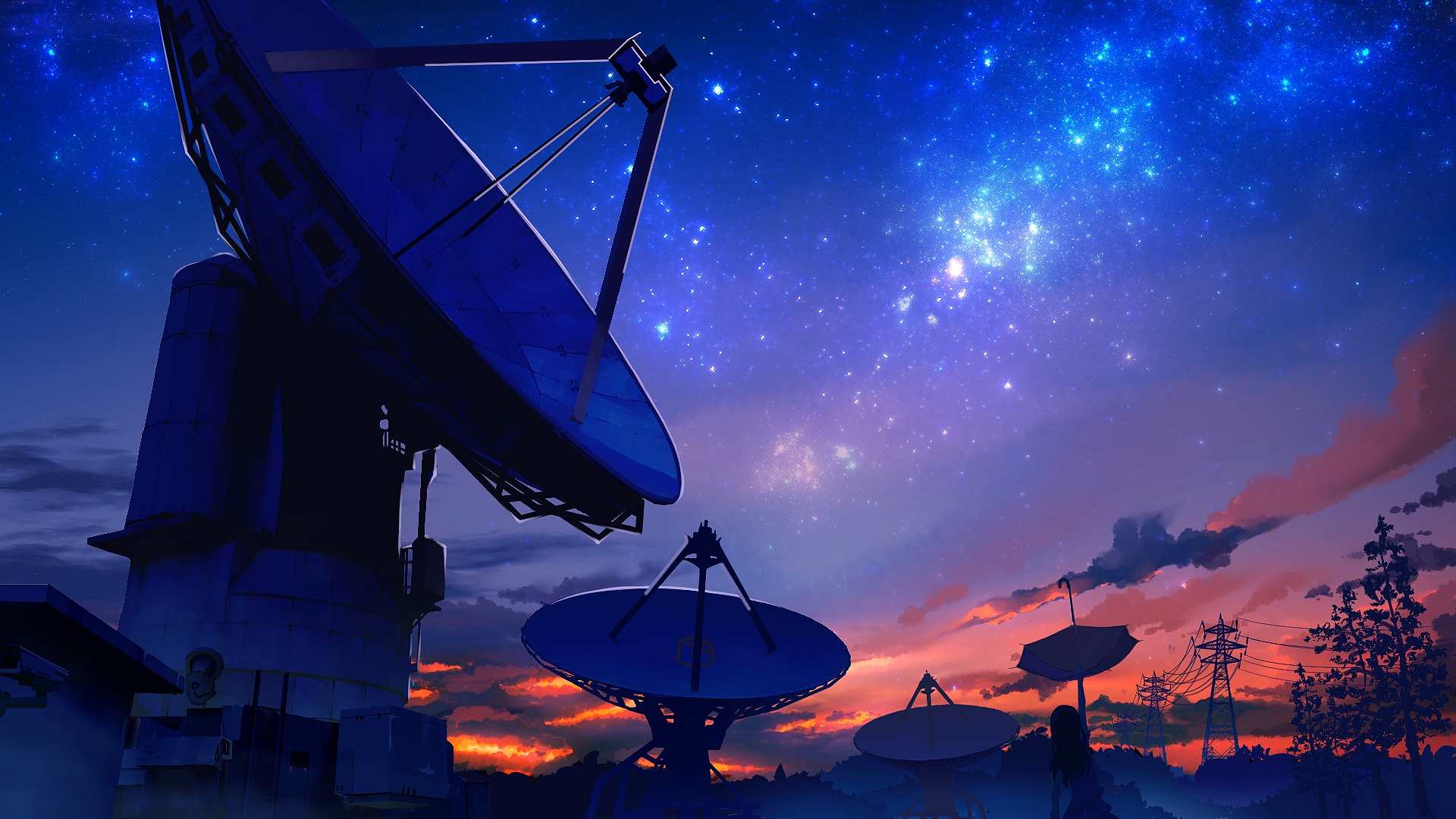 Radio Telescope Space Technology Sky Night Sky Artwork 1920x1080