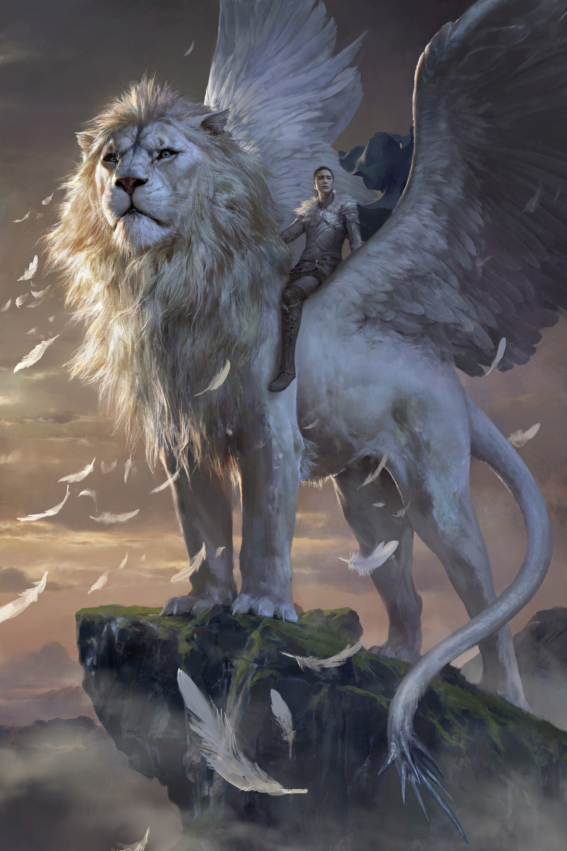 Concept Art Chimera Lion Wings Feathers Moss Cliff Leather Armor 1920x2880