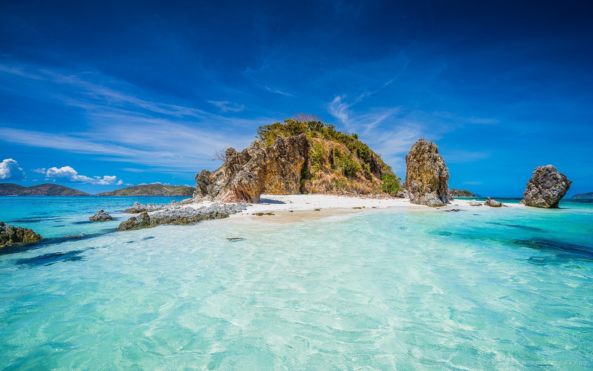 Nature Landscape Island Beach Philippines Tropical Rock Sand Turquoise Sea Water Summer Mountains Cl 1920x1200