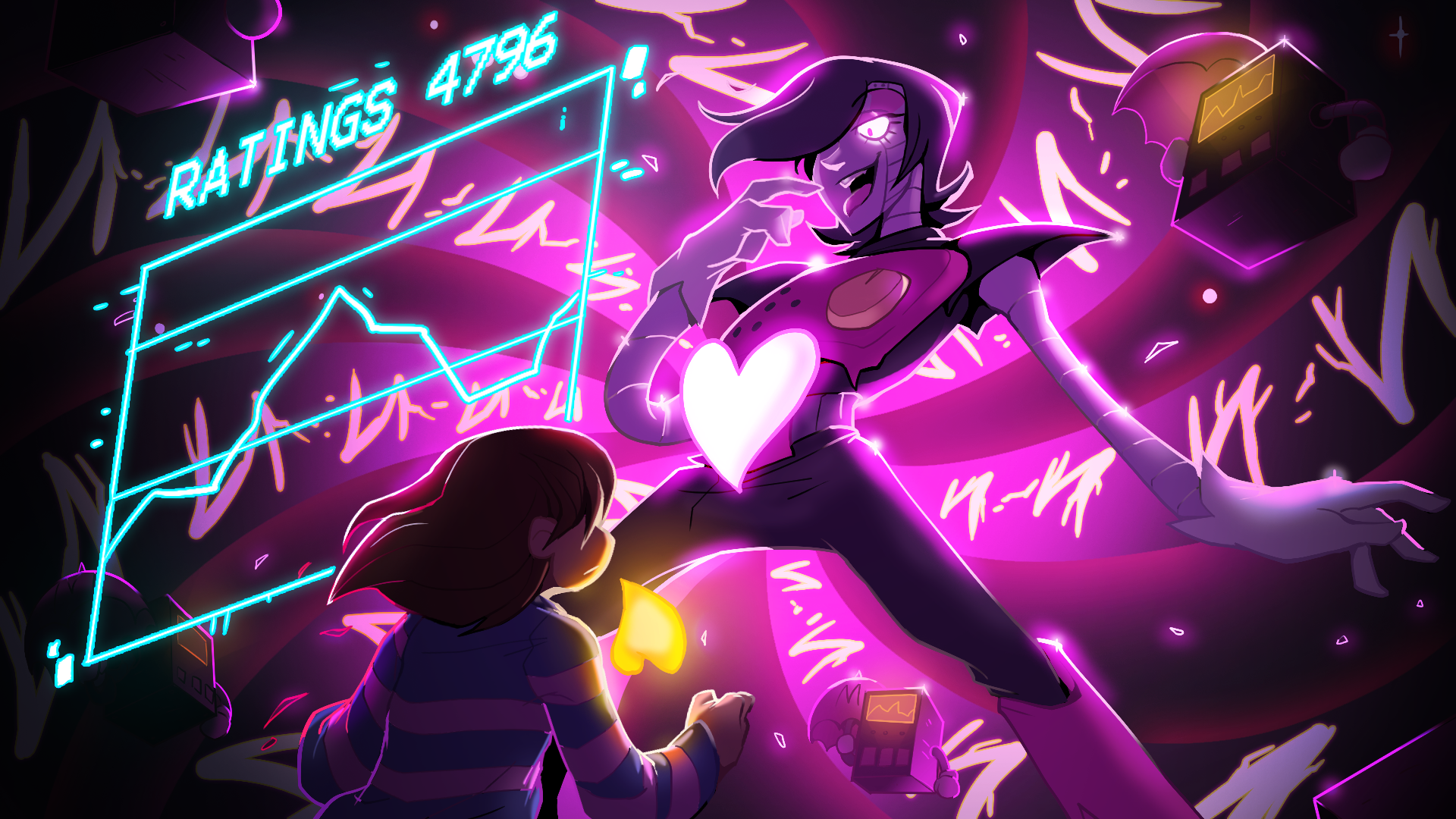 Undertale Frisk Mettaton 1920x1080