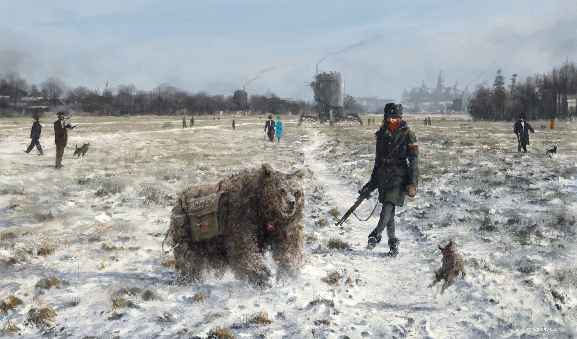 Illustration Painting Artwork Digital Art Women Bears Winter Fan Art Fantasy Art Snow Jakub Ro Alski 1920x1130