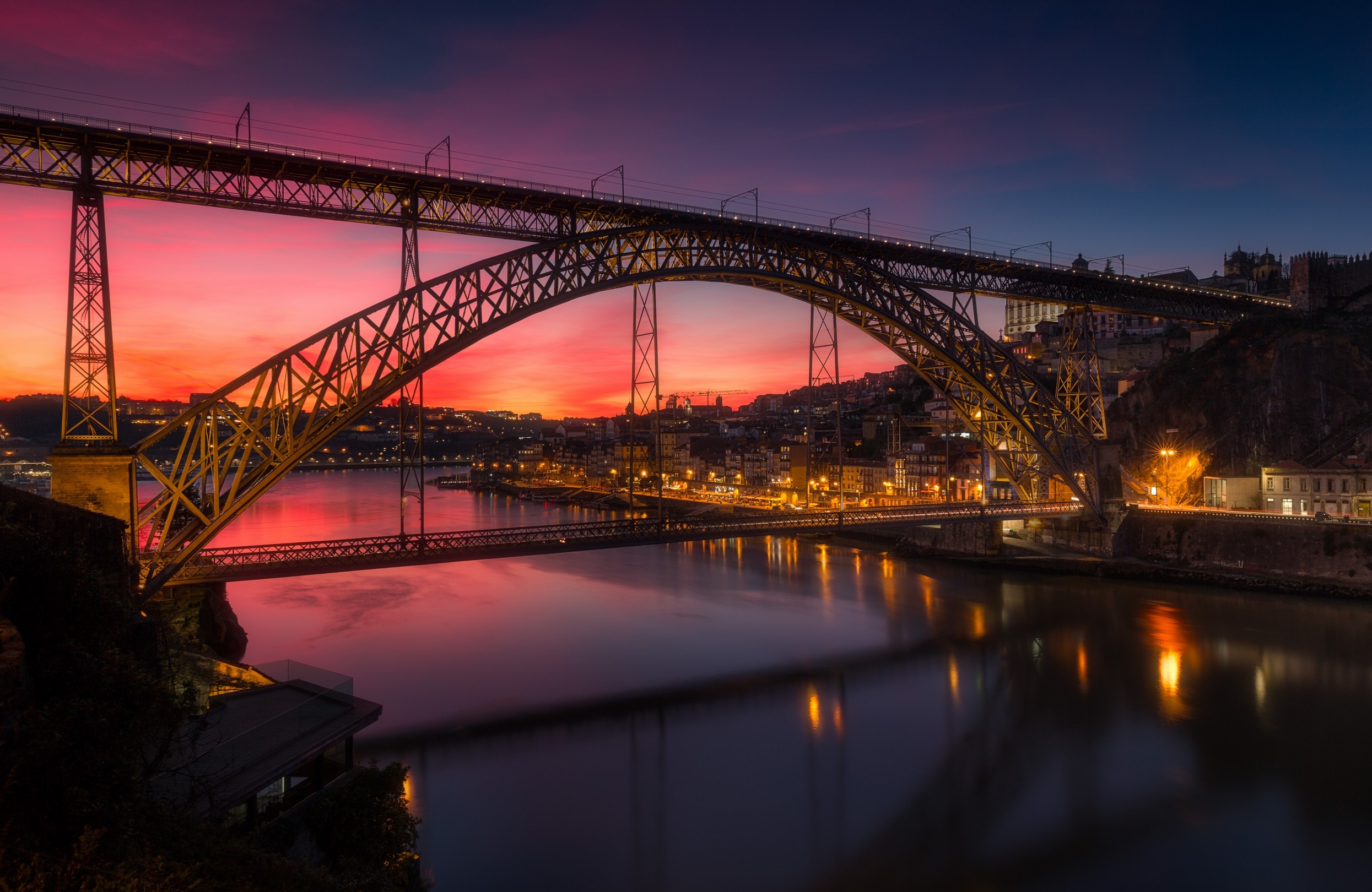 Bridge Sunset Porto Purple Sky City Cityscape 2490x1620