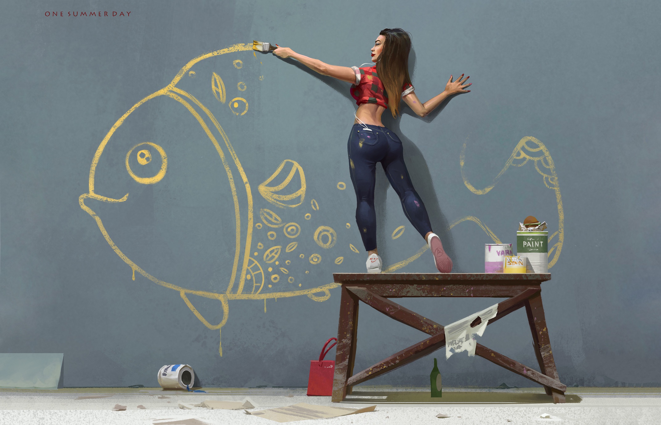 Artwork Women Fish Paintbrushes 2142x1377