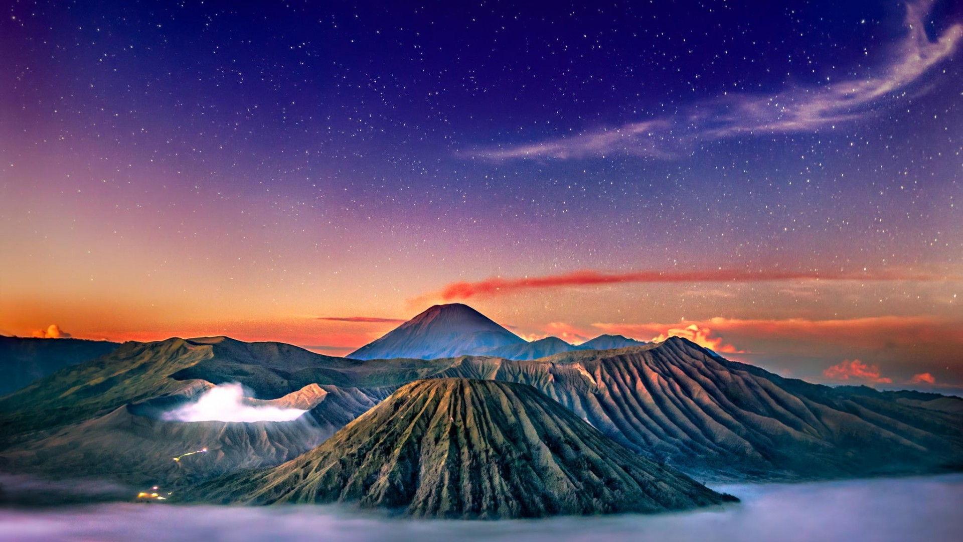 Volcano Stars Landscape Mount Bromo Indonesia 1920x1080