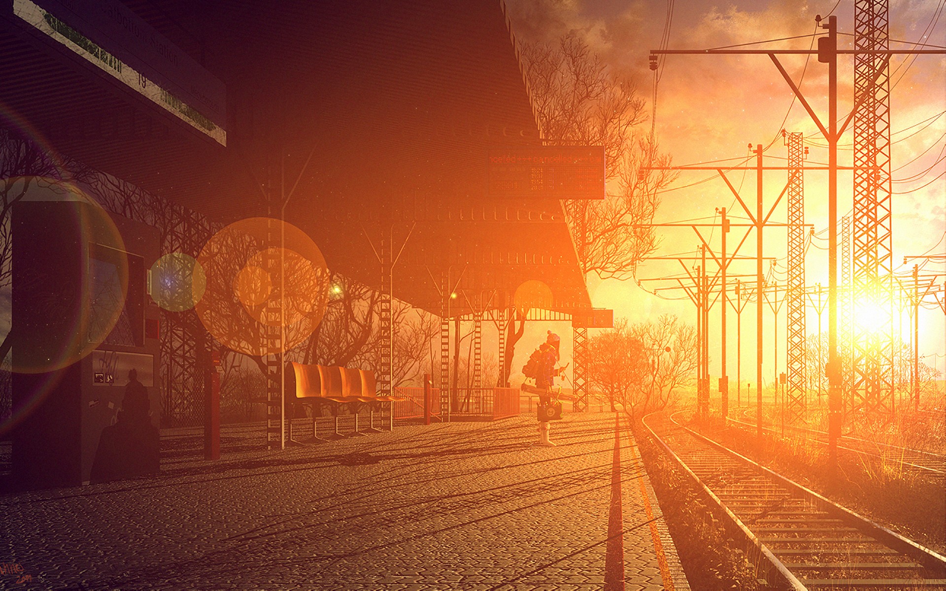 Sunlight Train Station Railroad 1920x1200