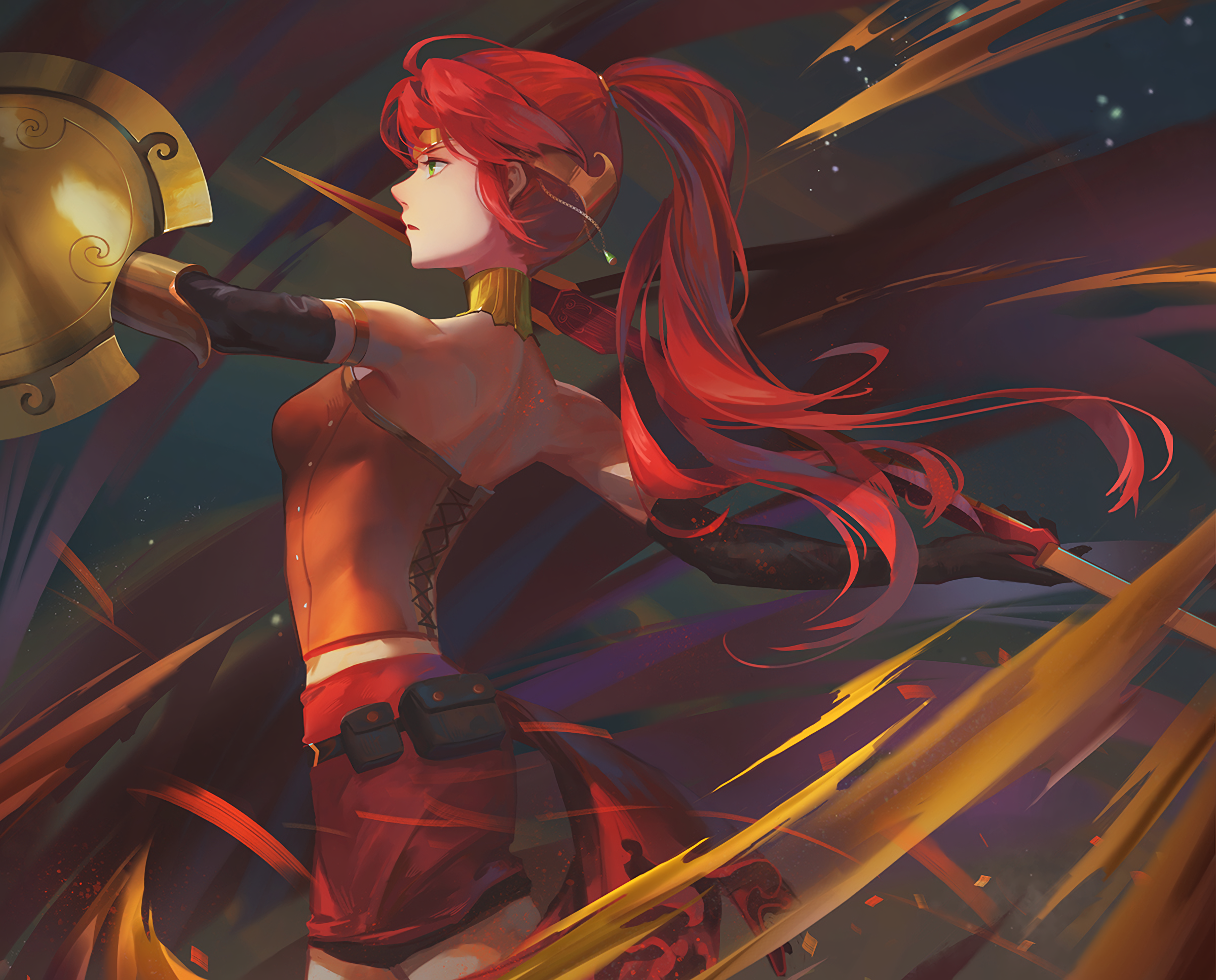 Anime Anime Girls RWBY Pyrrha Nikos Long Hair Redhead Weapon 2400x1934