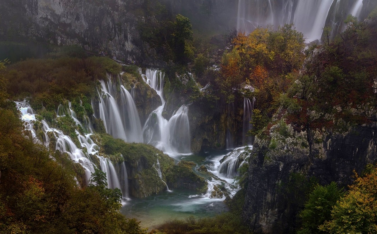 Nature Photography Landscape Waterfall Mountains Forest Trees Fall Plitvice National Park Croatia 1300x808