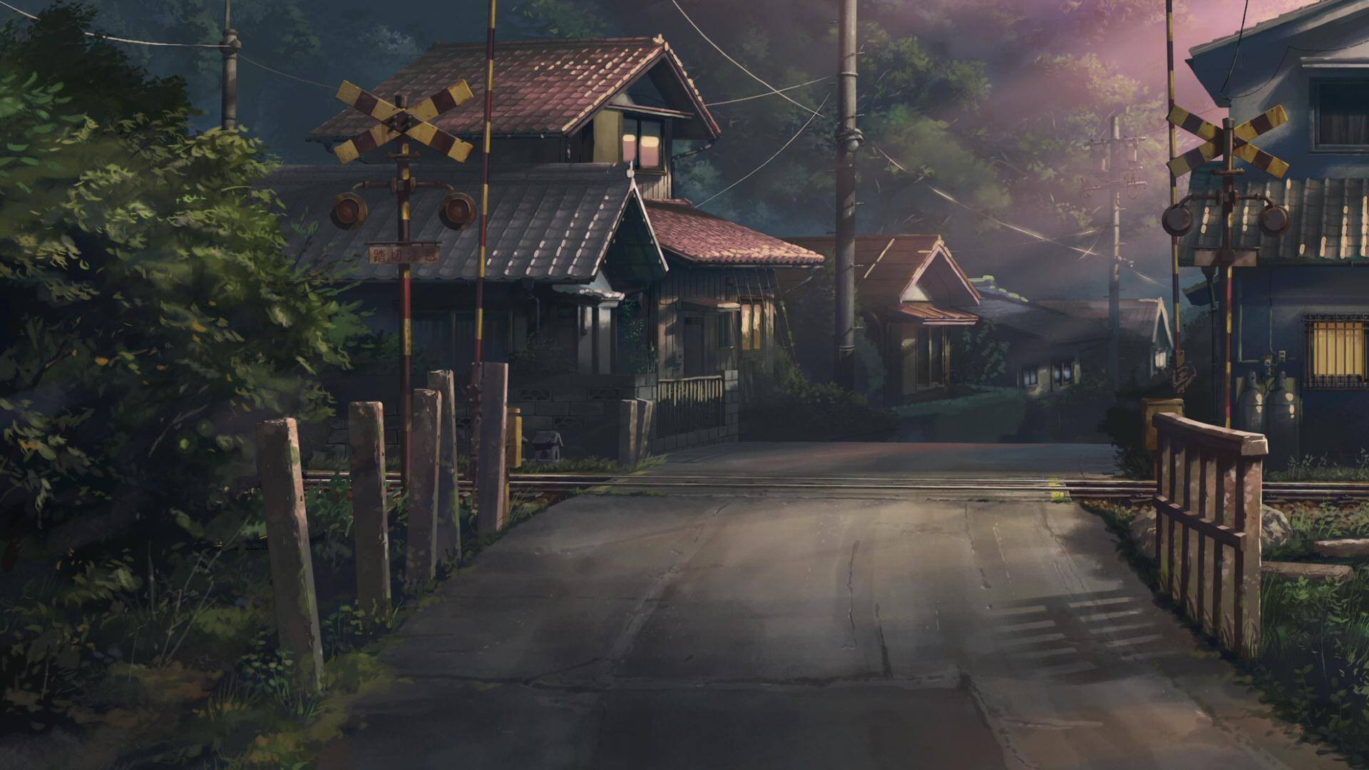 Children Who Chase Lost Voices Artwork Japan Road Railway Crossing Drawing Anime Village 1920x1080