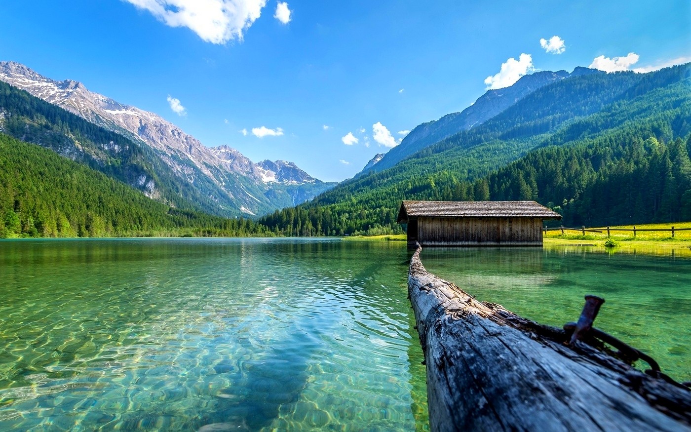 Lake Nature Boathouses Mountains Landscape Log Summer Forest Daylight Water Austria 1400x875