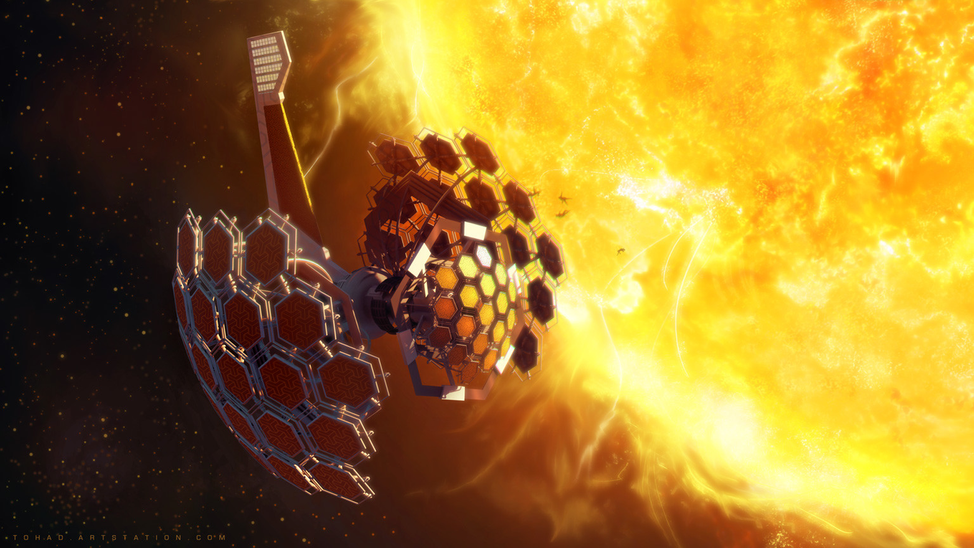 Sylvain Sarrailh Artwork Space Sun Stars Space Station Solar Power 1920x1080