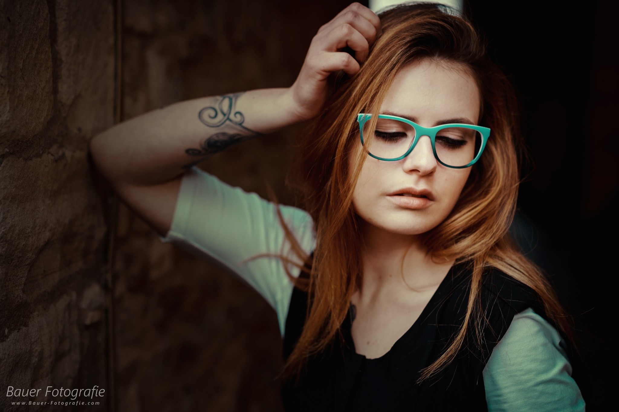 Women Redhead Women With Glasses Tattoo Portrait Hands On Head Wallpaper Resolution 2048x1365