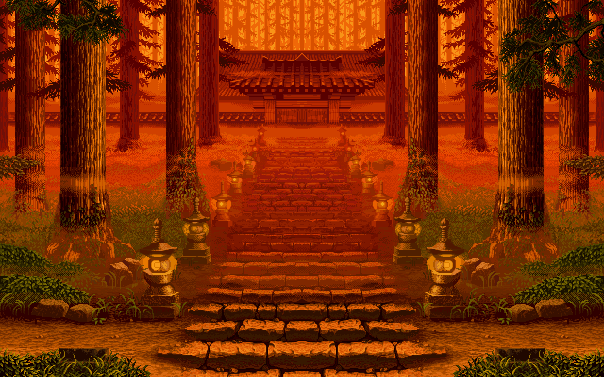 Pixels Artwork Samurai Shodown Trees 1920x1200