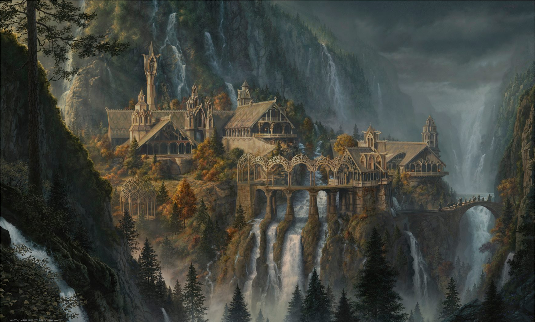 The Lord Of The Rings Waterfall J R R Tolkien The Lord Of The Rings Rivendell Artwork Rivendell Fant 1753x1057