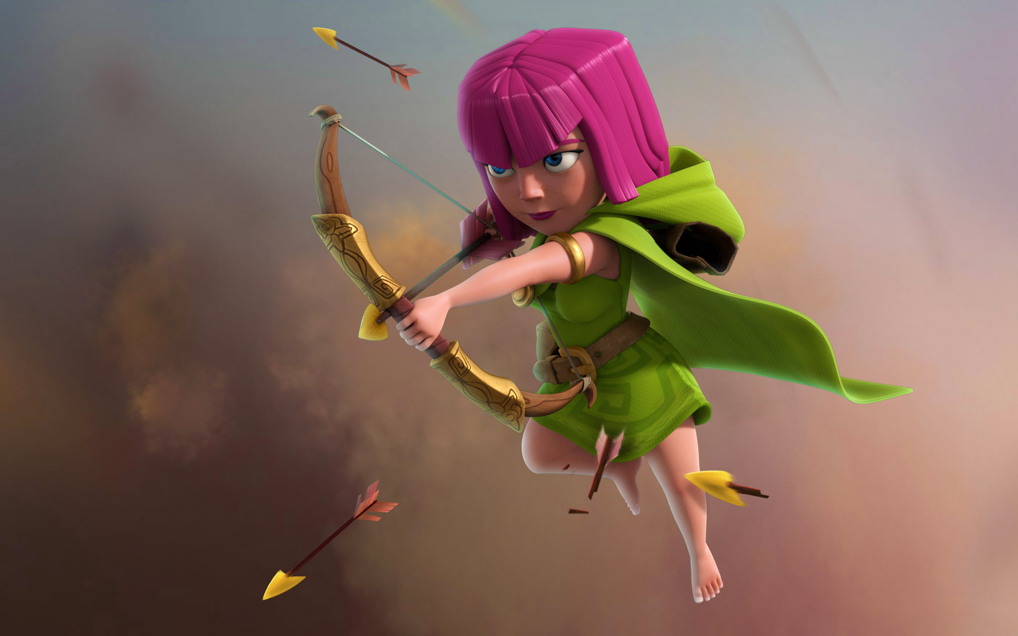 Video Game Characters Video Game Girls Archery Clash Of Clans Video Game Art CGi Pink Hair Arrows Cl 2048x1280