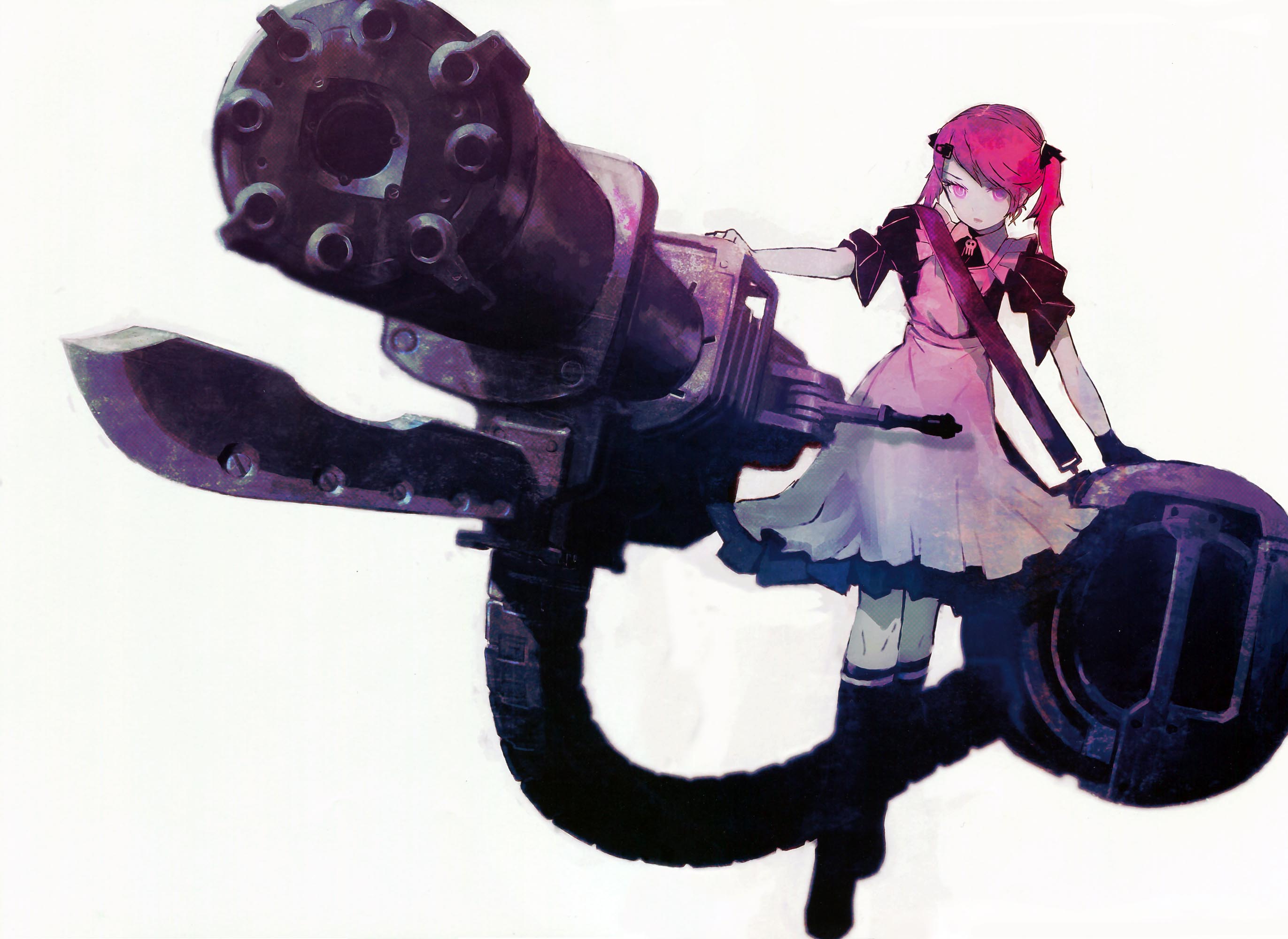 Anime Girls Huke Artist Black Rock Shooter Series Simple Background White Background Weapon Pink Hai 2743x2000