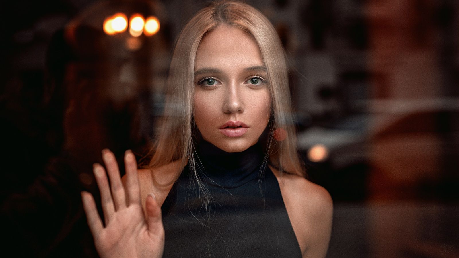 Maria Popova Women Blonde Long Hair Straight Hair Looking At Viewer Glass Blouse Black Clothing Port 1600x900