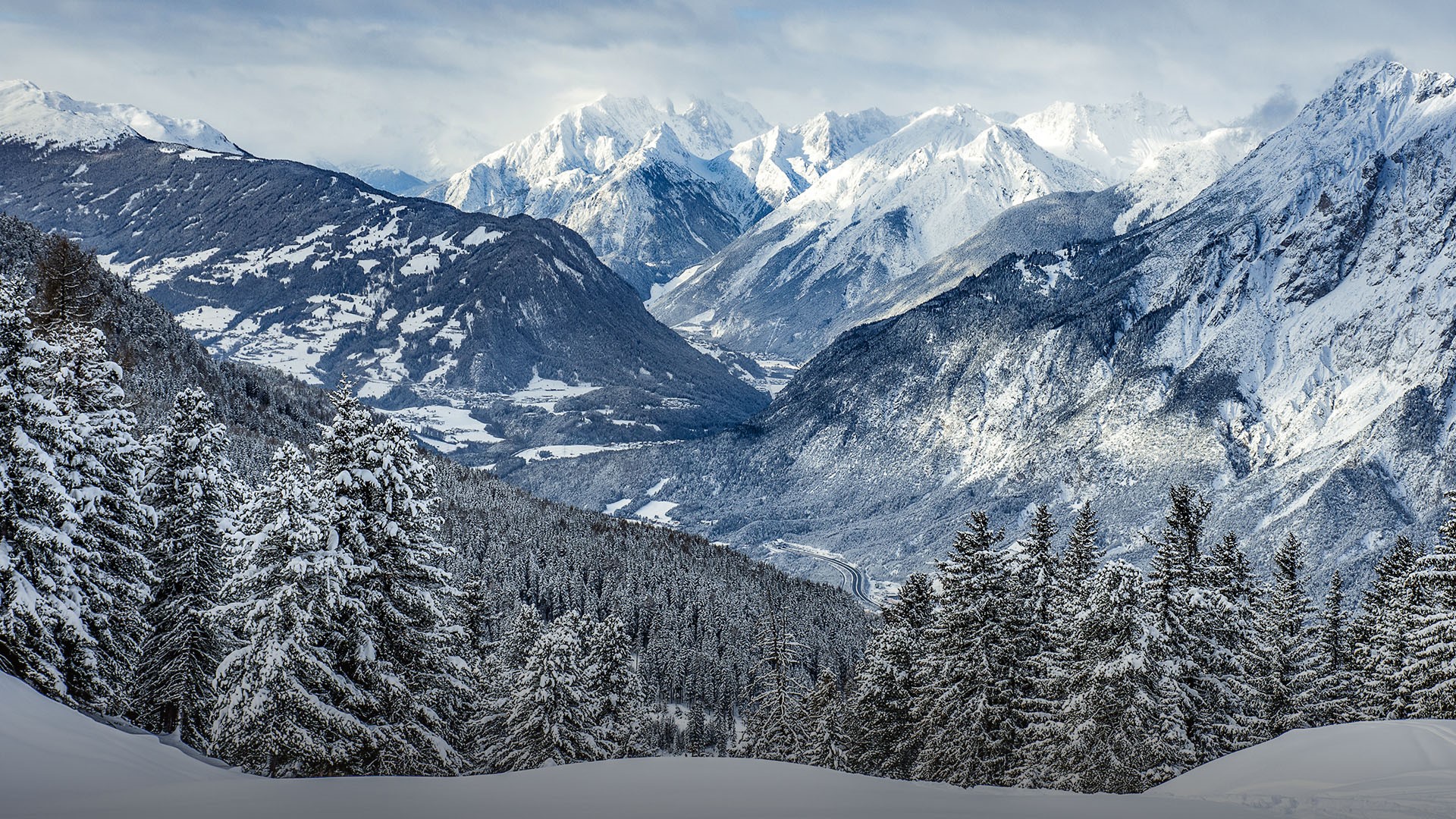 Nature Landscape Winter Mountains Snowy Mountain Trees Forest Snow Clouds Sky Rocks Tyrol Alps Italy 1920x1080