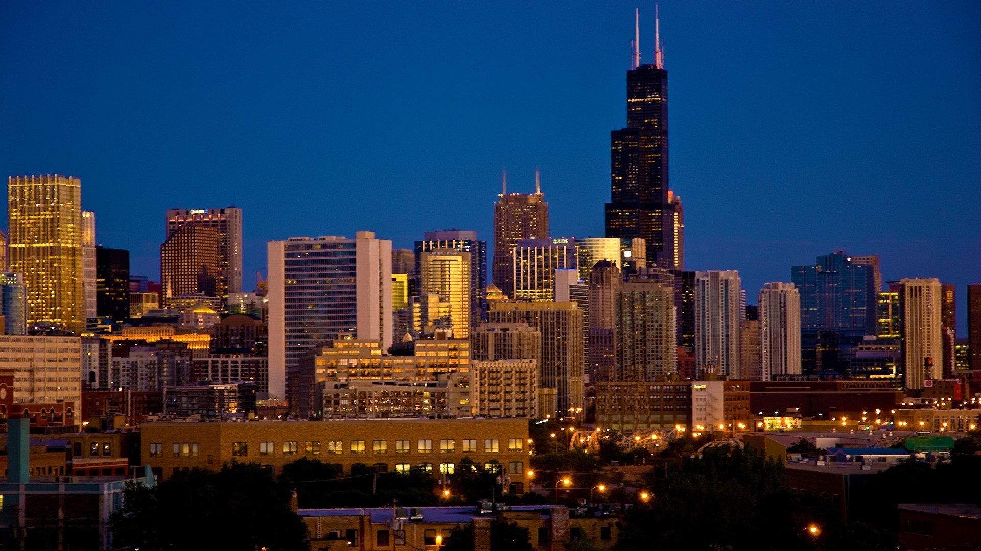 Cityscape Chicago City City Lights Skyscraper Sears Tower 1920x1080