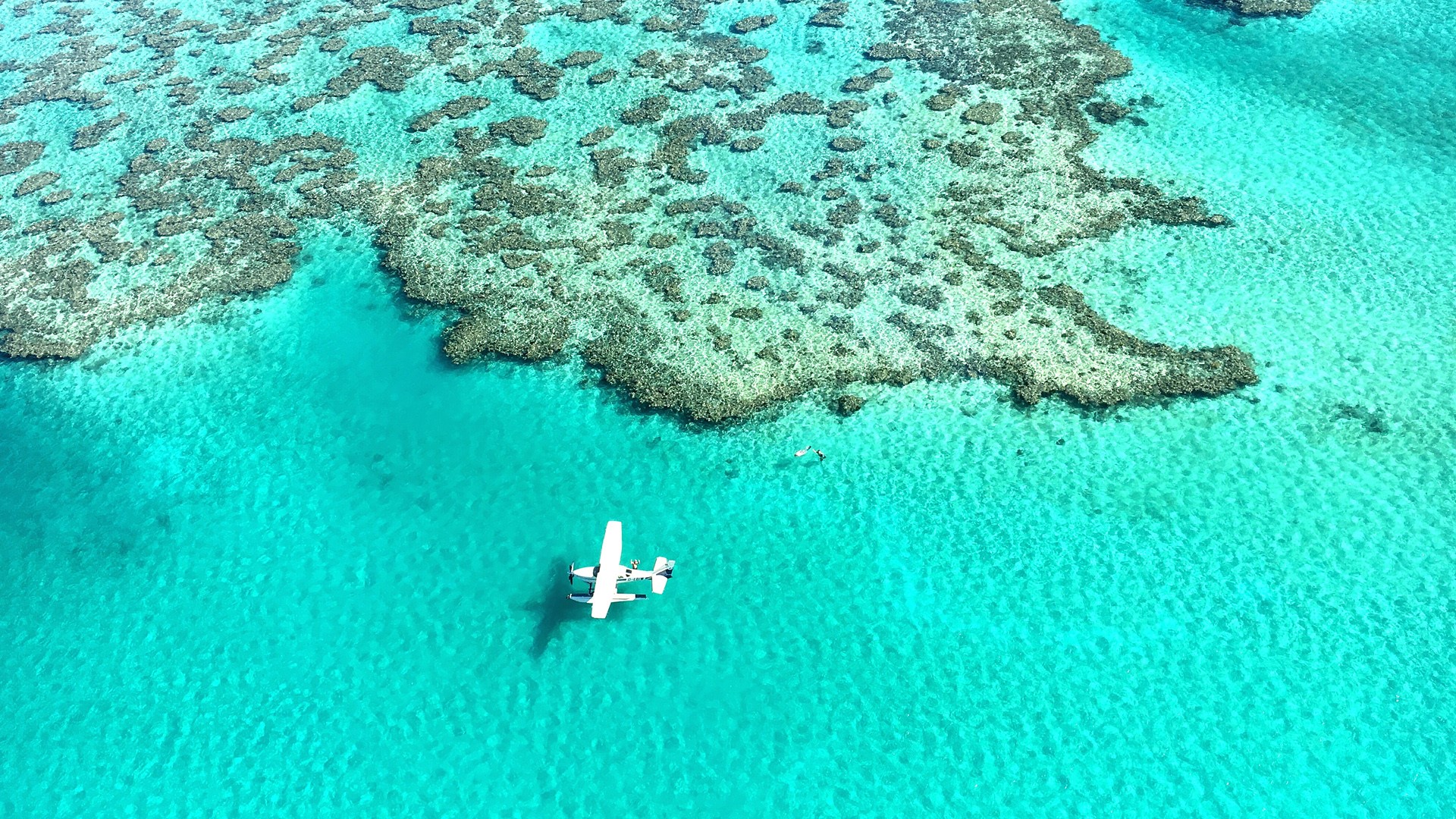 Nature Landscape Far View Sea Clear Water Water Airplane Water Ripples Coral Coral Reef Great Barrie 1920x1080