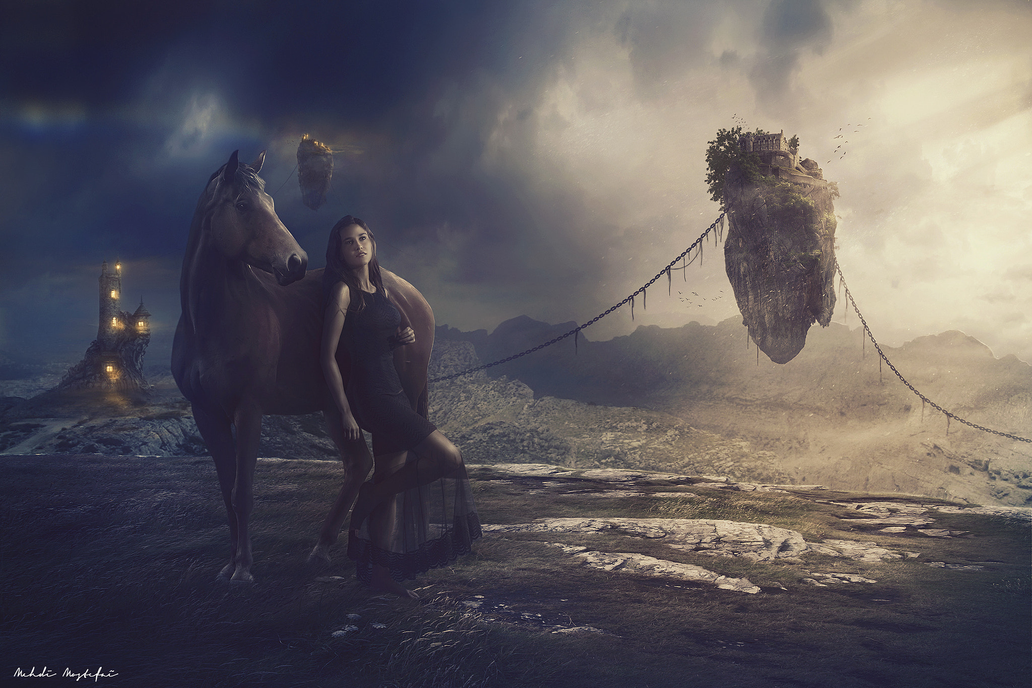 Digital Art 500px Mehdi Mostefai Animals Horse Women Fantasy Art 2048x1366
