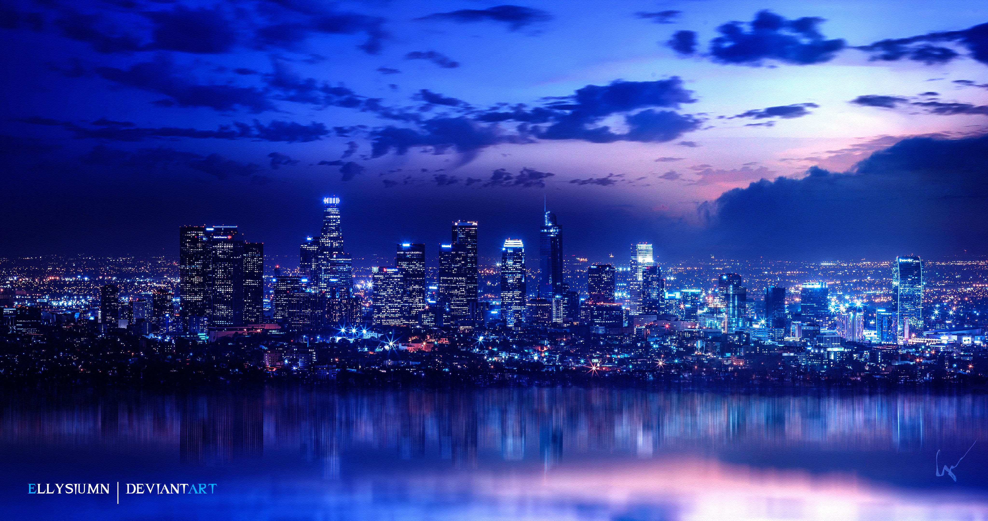 Skyline Waterscape Cityscape Ellysiumn City City Lights 4096x2160