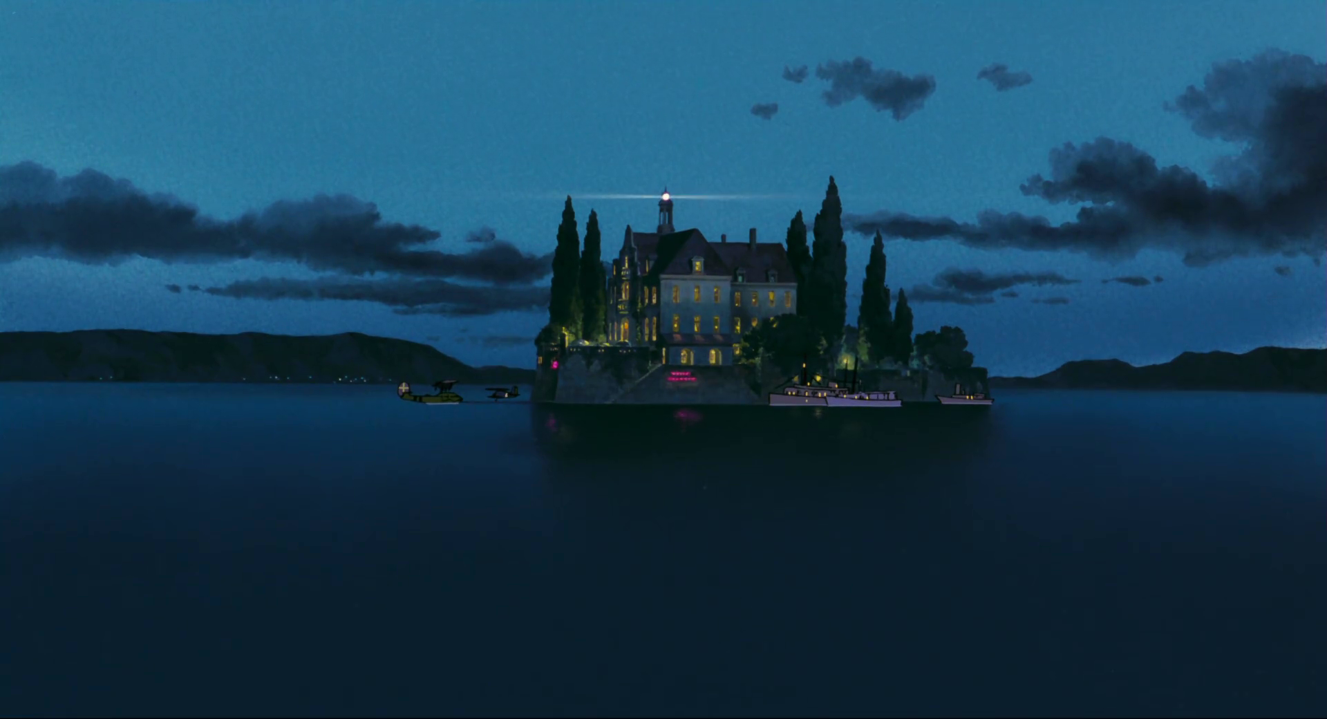 Studio Ghibli House Water Castle Sea Boat Island Mansion 1920x1040