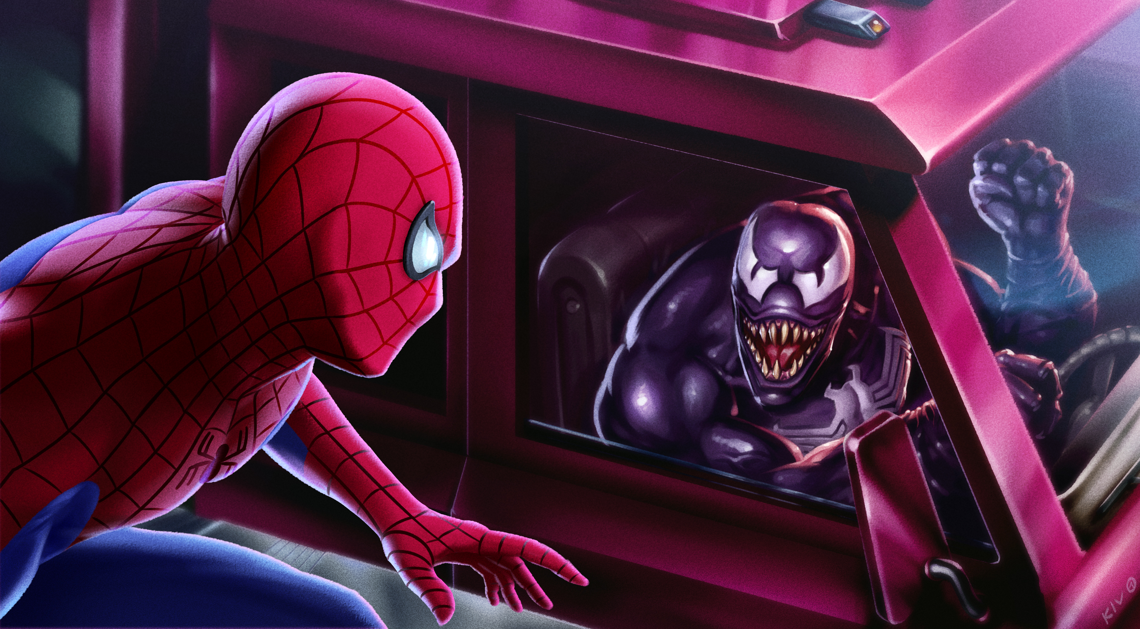 Marvel Comics Spider Man Peter Parker Venom Eddie Brock Vehicle Transport Digital Digital Art Drawin 3696x2040