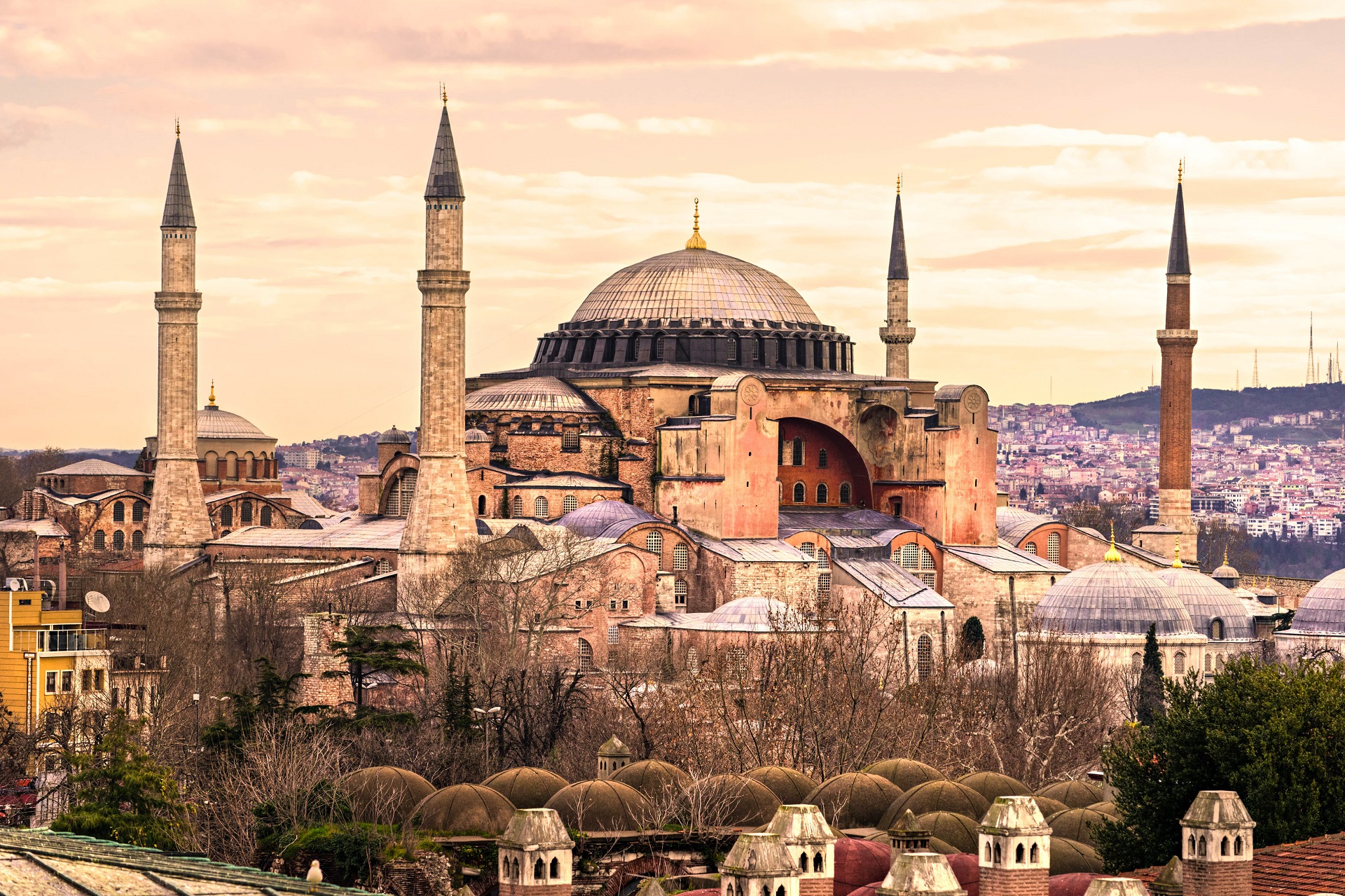 Istanbul Turkey Hagia Sophia Mosque Architecture City Fall Trees 1920x1279