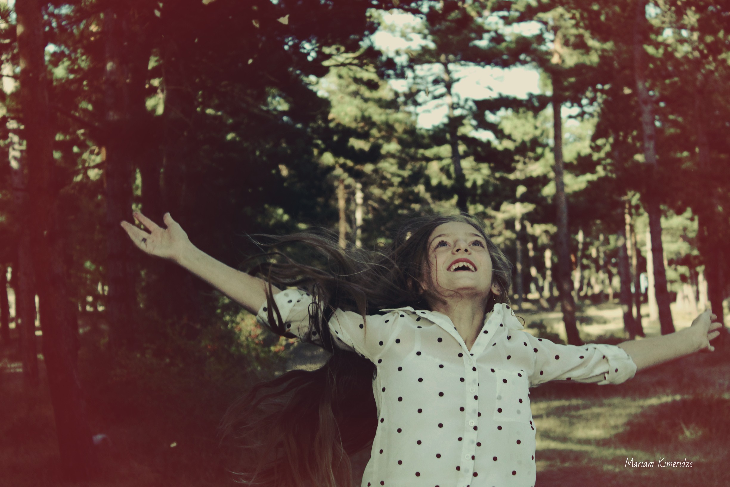 Happy Jumping Forest Cure Girl Love Smiling Shot Long Hair 2449x1633