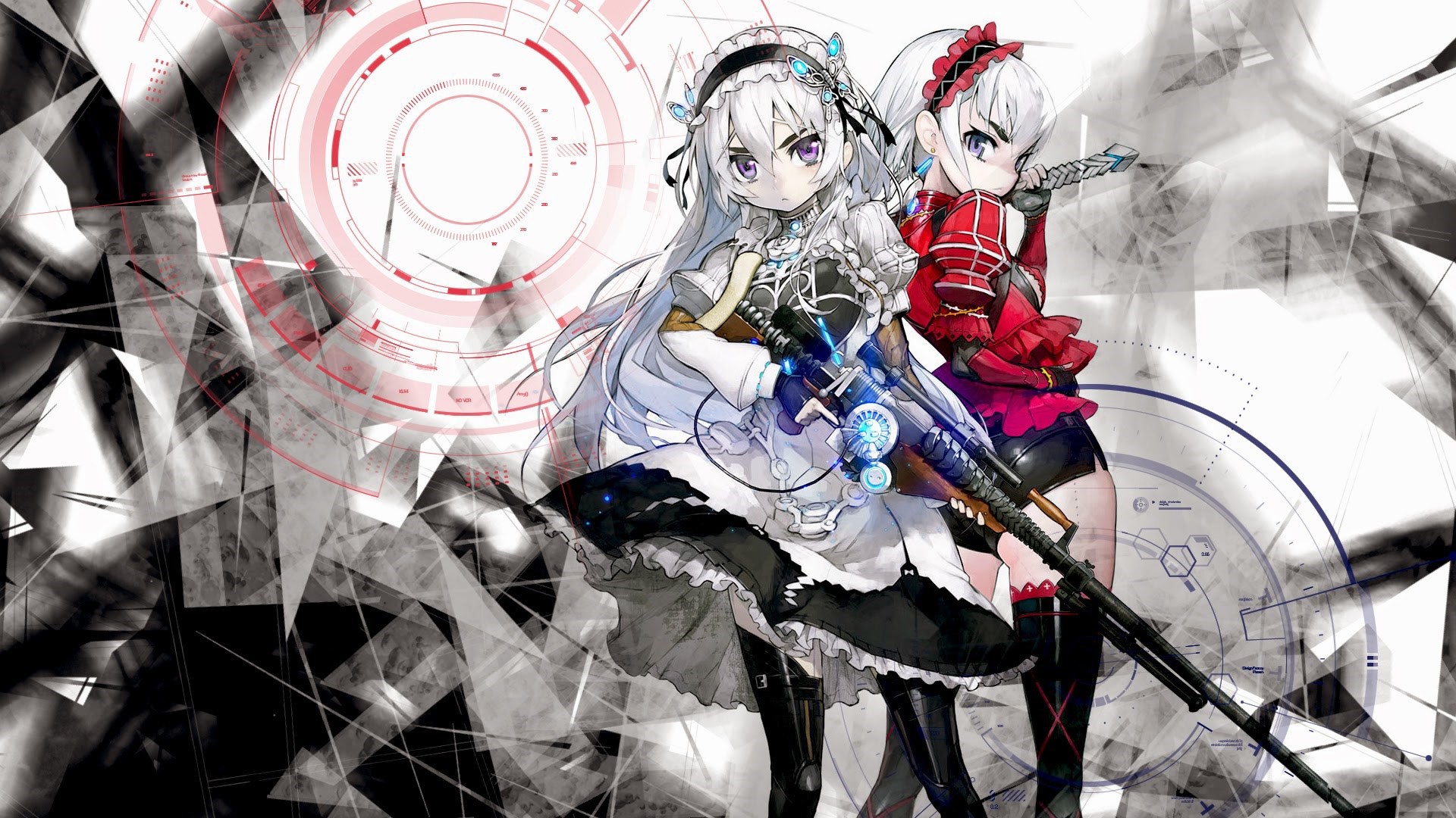 Hitsugi No Chaika Chaika Trabant Chaika Bogdan White Hair Zettai Ryouiki Purple Eyes Weapon Gun Swor 1920x1080