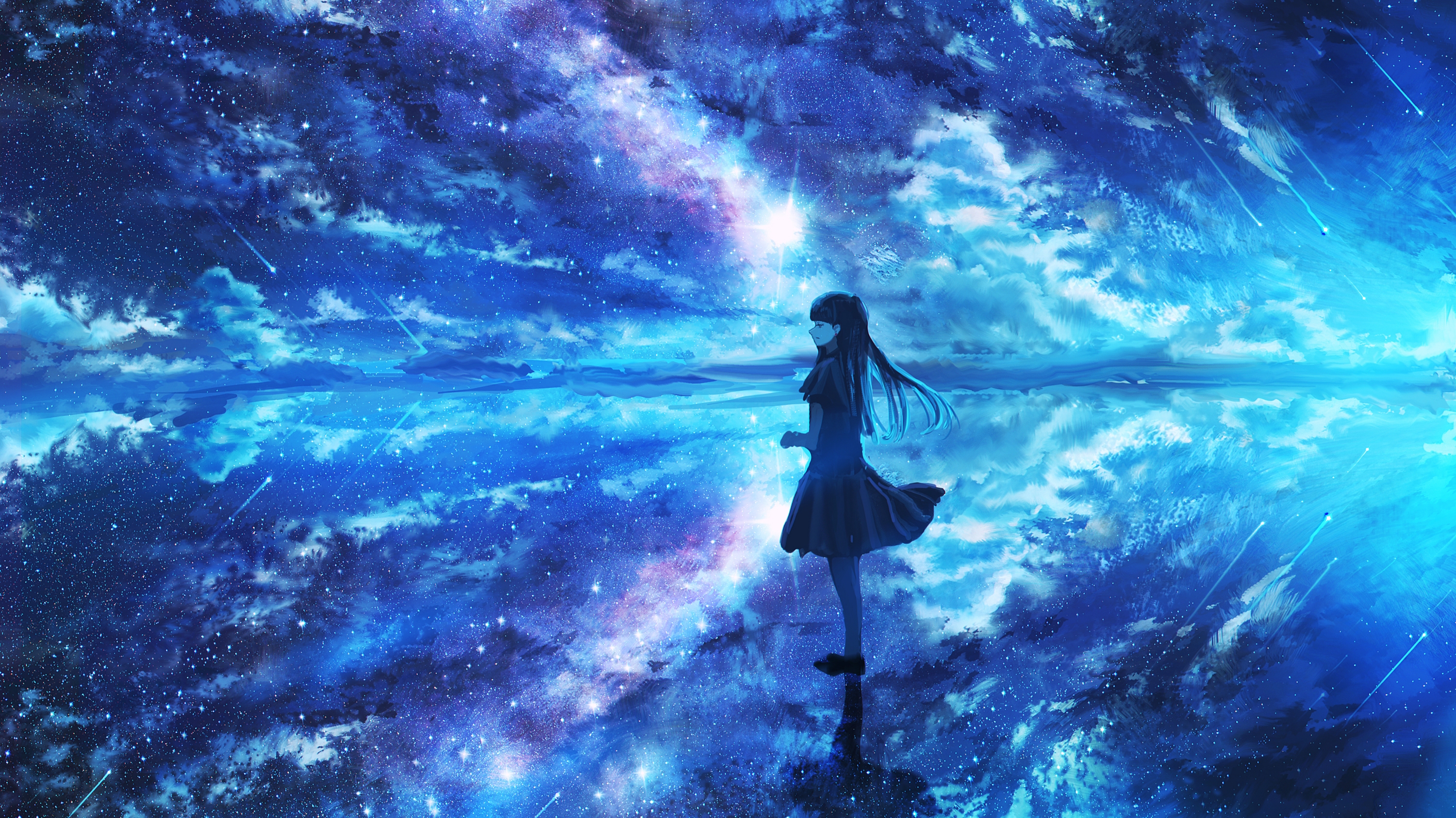 Anime Anime Girls Women Fantasy Girl Digital Art Artwork Illustration Fantasy Art Galaxy Universe St 3000x1688