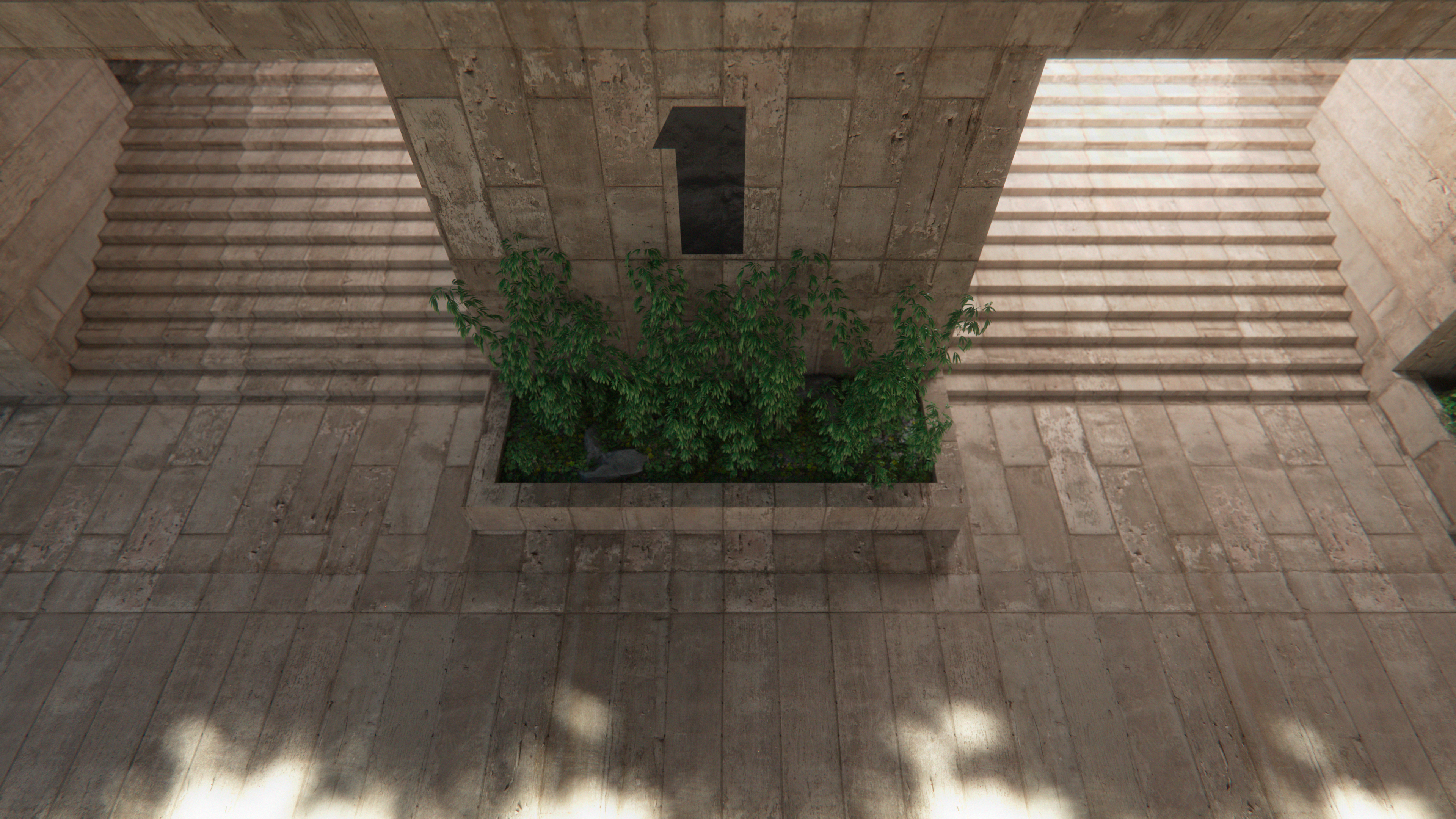 Stone Brutalism Architecture Building Shadow Stairs Empty Blender 3840x2160